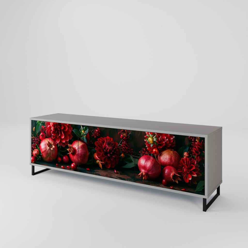Τρίθυρη βάση τηλεόρασης DAHLIAS AND POMEGRANATES σε γκρι φινίρισμα