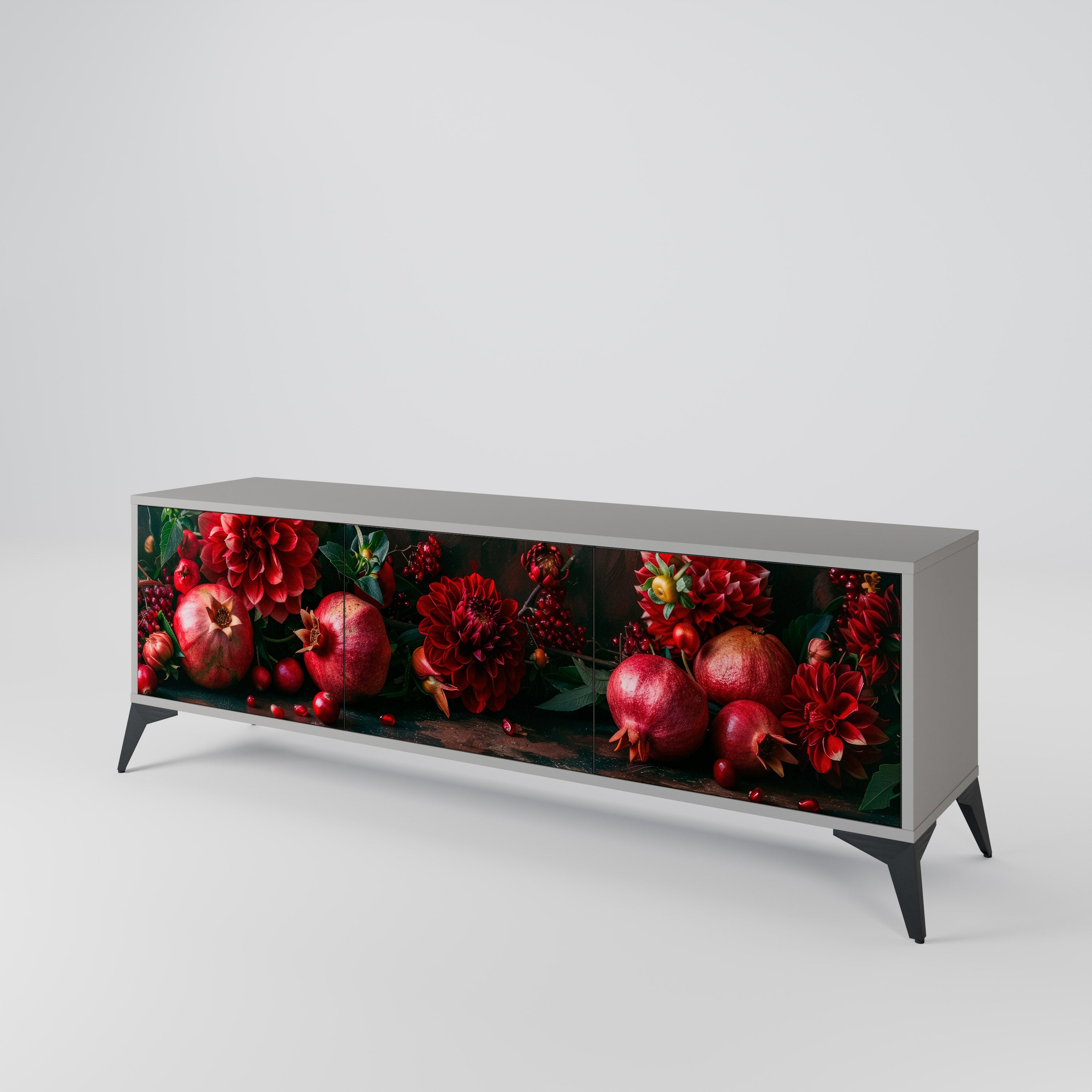 DAHLIAS AND POMEGRANATES 3-Door TV Cabinet