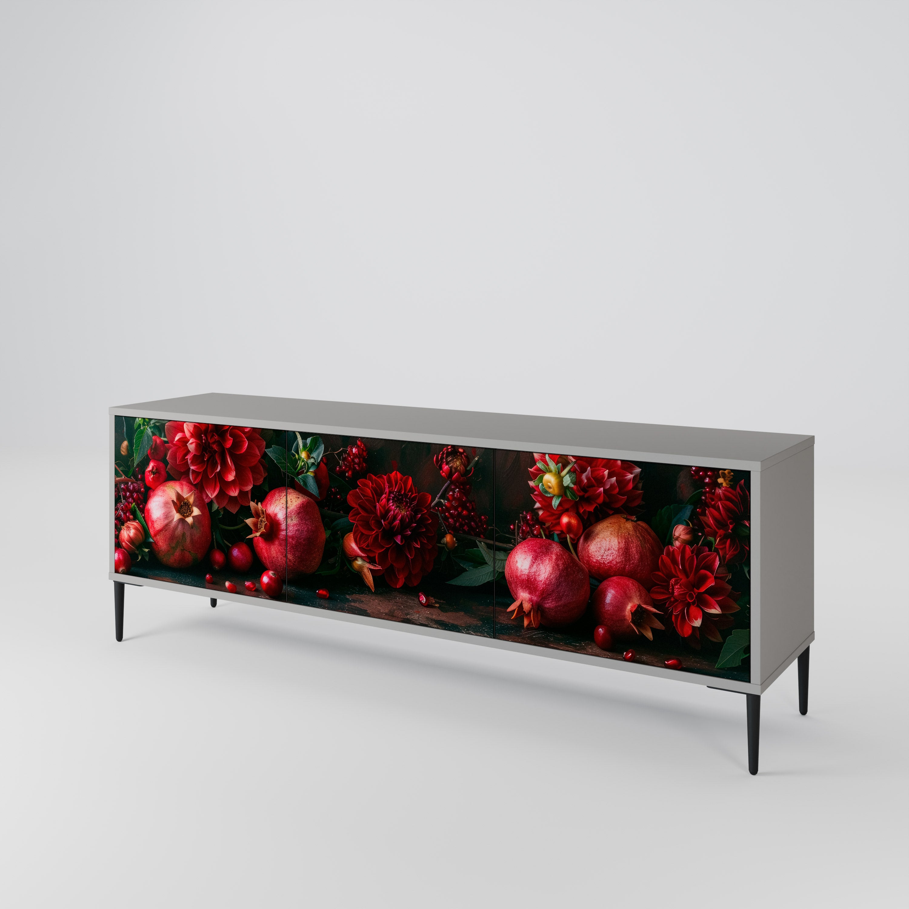 DAHLIAS AND POMEGRANATES 3-Door TV Cabinet