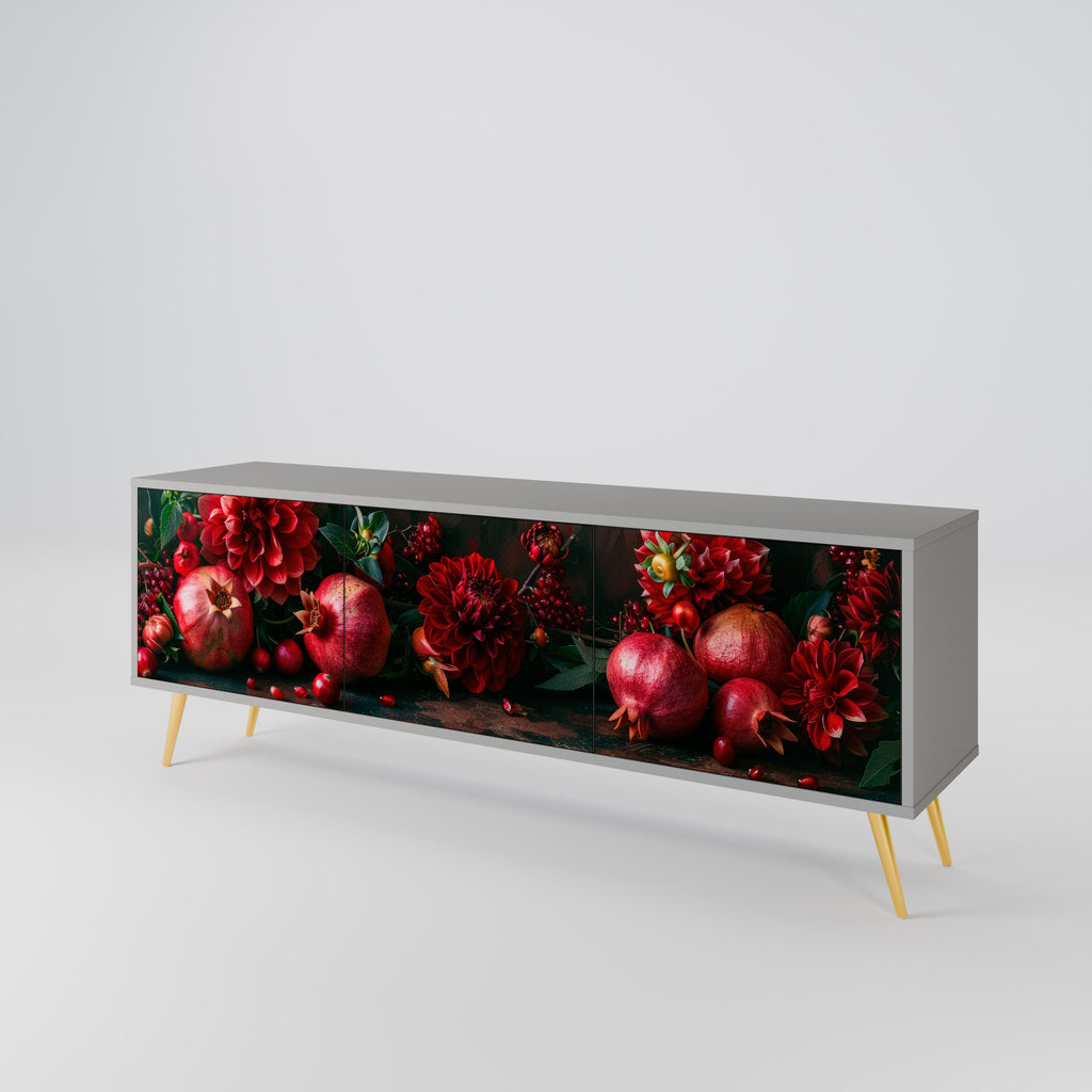 Τρίθυρη βάση τηλεόρασης DAHLIAS AND POMEGRANATES σε γκρι φινίρισμα