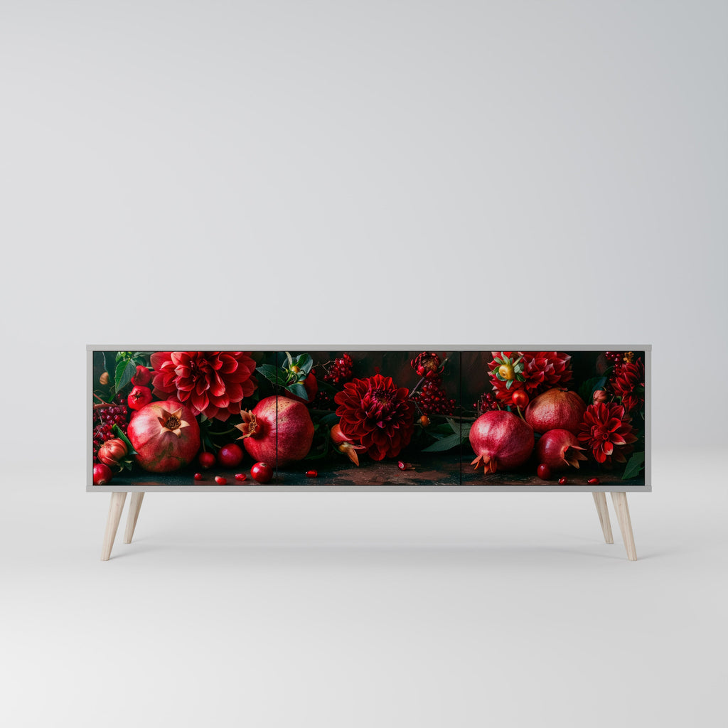 Τρίθυρη βάση τηλεόρασης DAHLIAS AND POMEGRANATES σε γκρι φινίρισμα