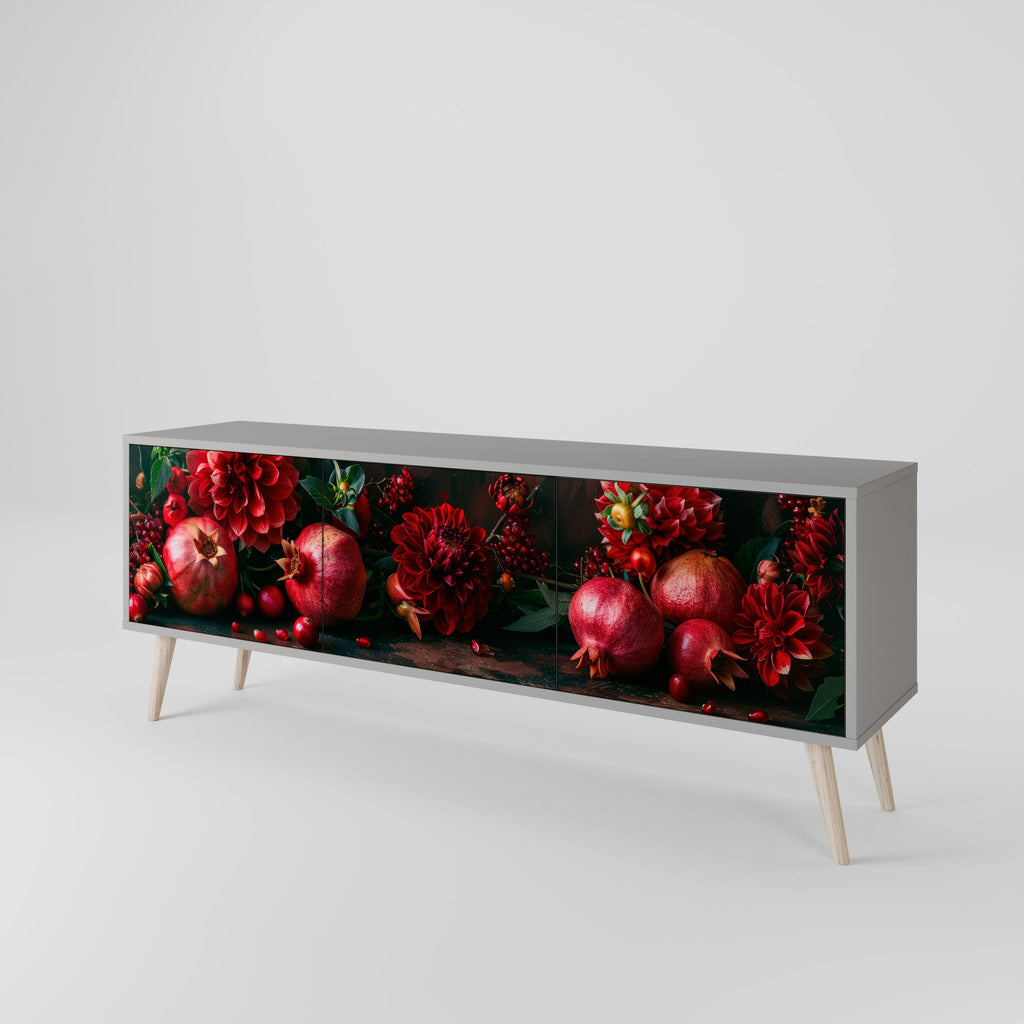Τρίθυρη βάση τηλεόρασης DAHLIAS AND POMEGRANATES σε γκρι φινίρισμα
