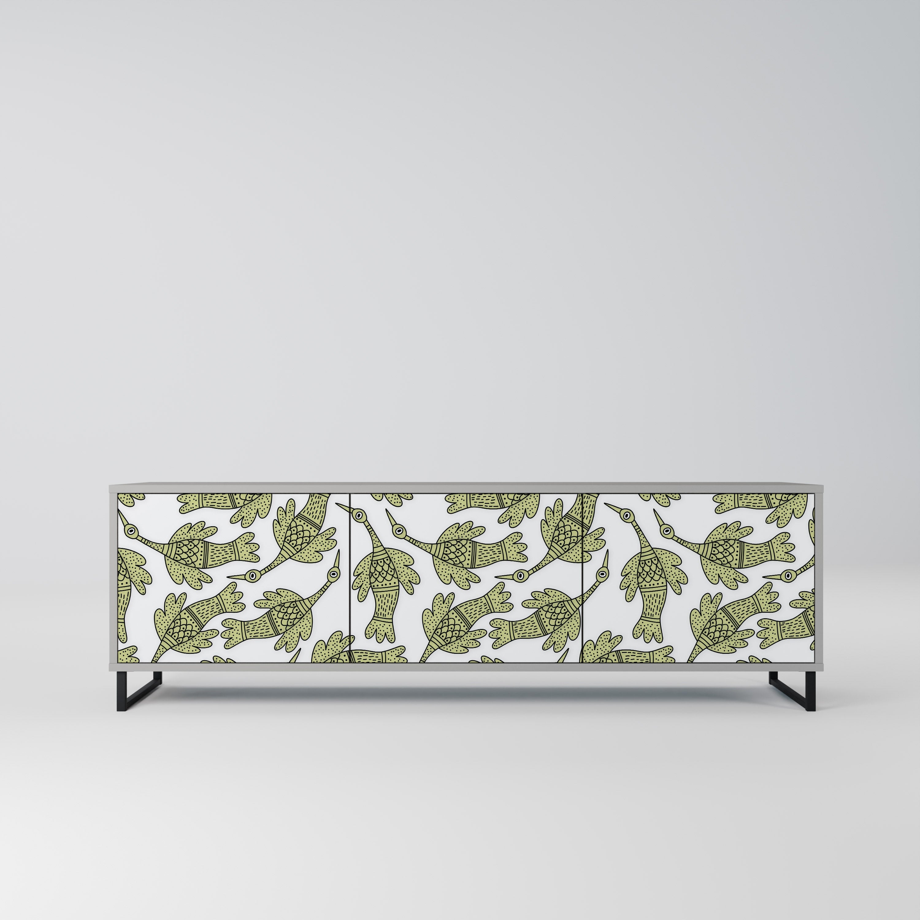 SEEDLING SONGBIRD 3-Door TV Stand in Grey Finish