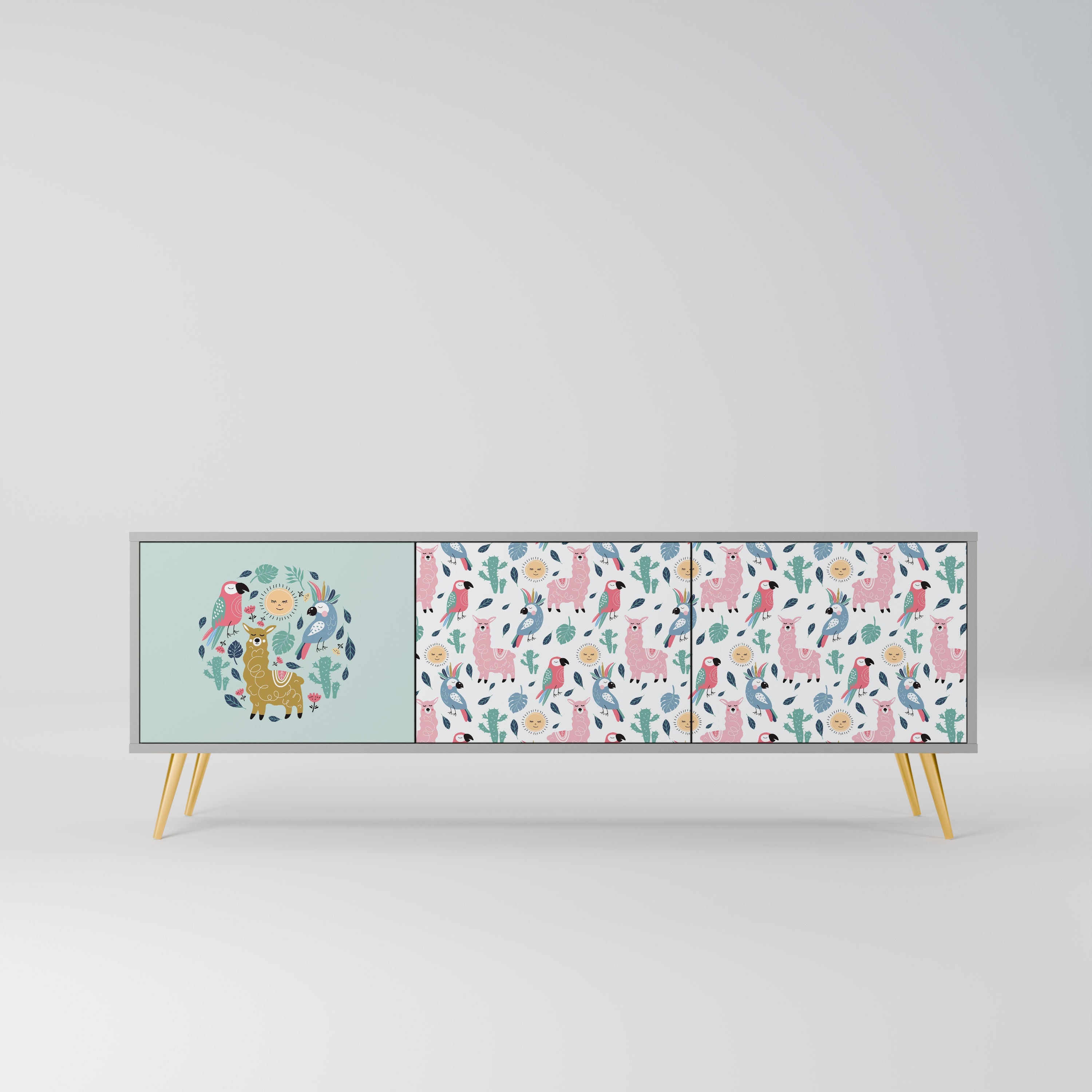 COLORFUL ALPACAS 3-Door TV Stand in Grey Finish