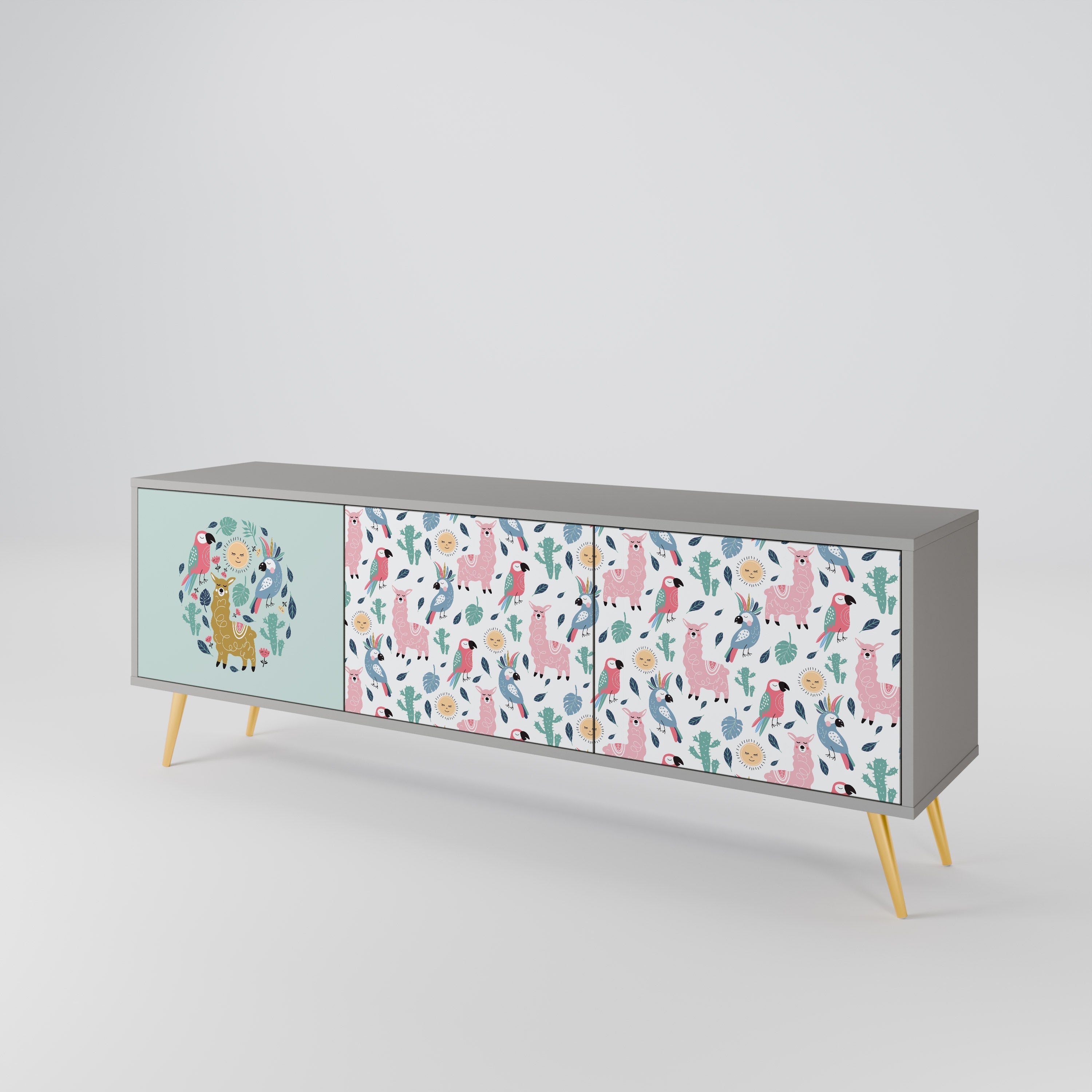 COLORFUL ALPACAS 3-Door TV Stand in Grey Finish