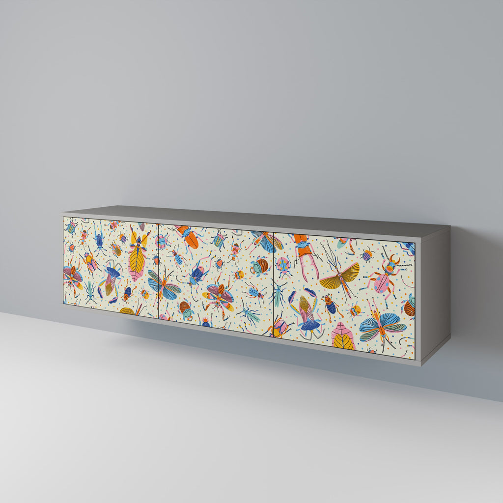 Βάση τηλεόρασης COLORFUL INSECTS με 3 πόρτες σε γκρι φινίρισμα