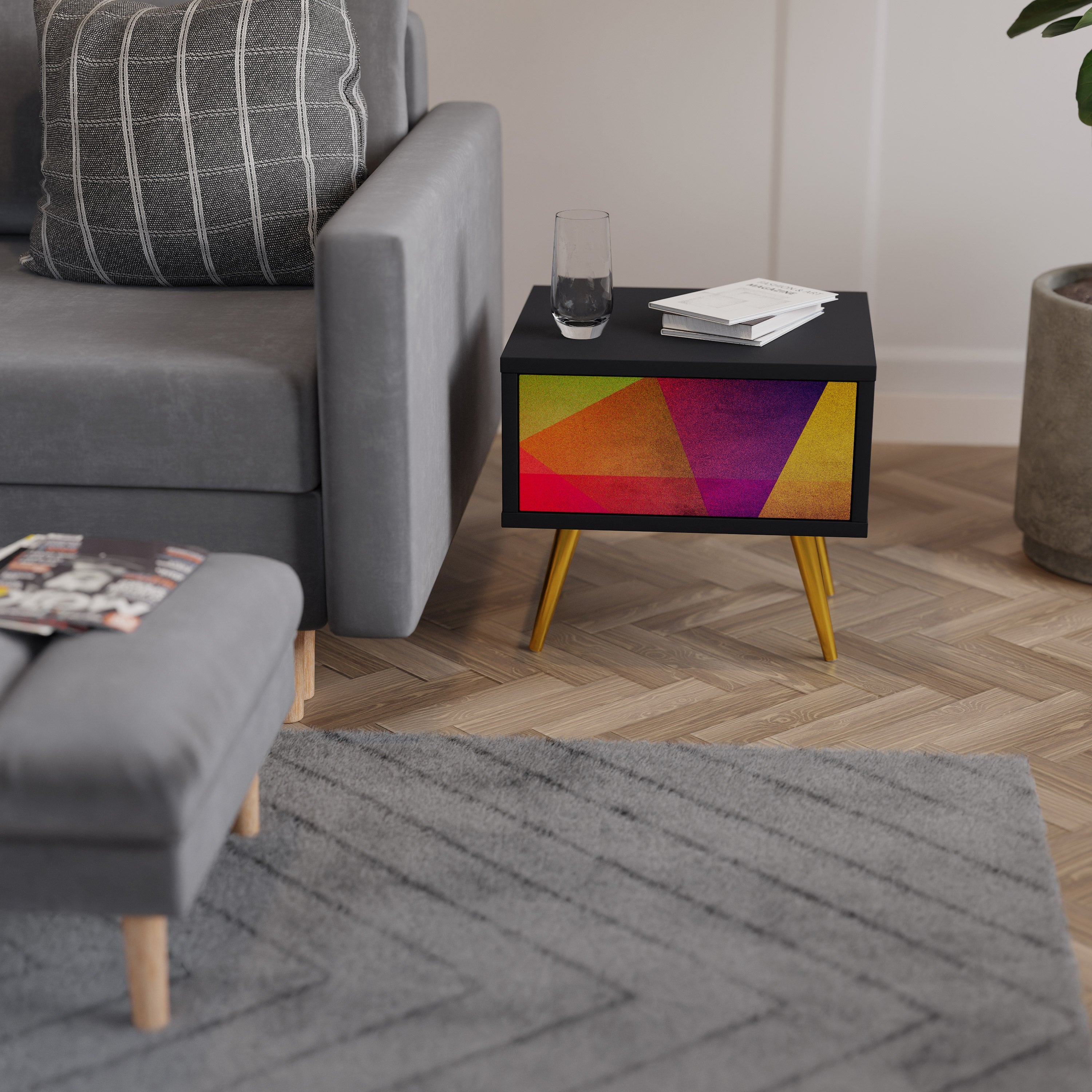 Κομοδίνο VIVID GEOMETRIA σε μαύρο φινίρισμα