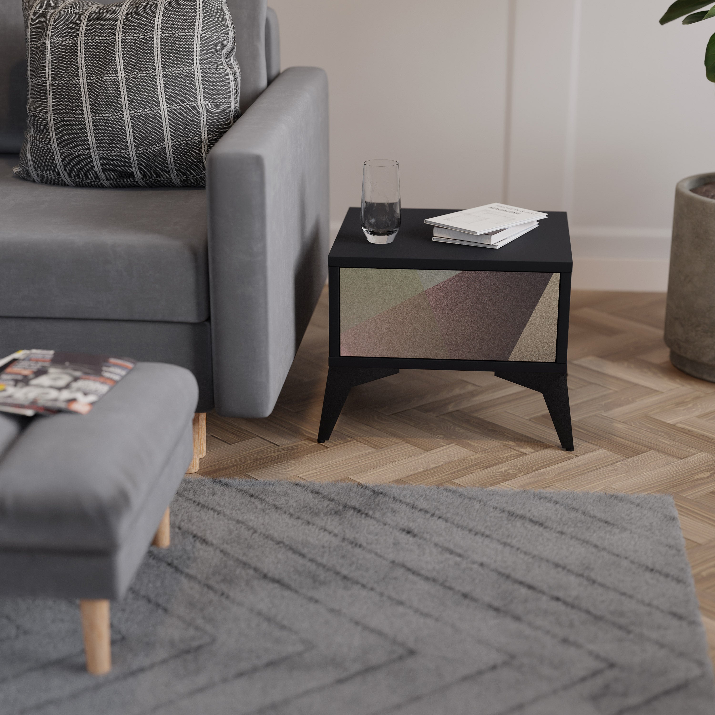 Κομοδίνο BEIGE GEOMETRIA σε μαύρο φινίρισμα