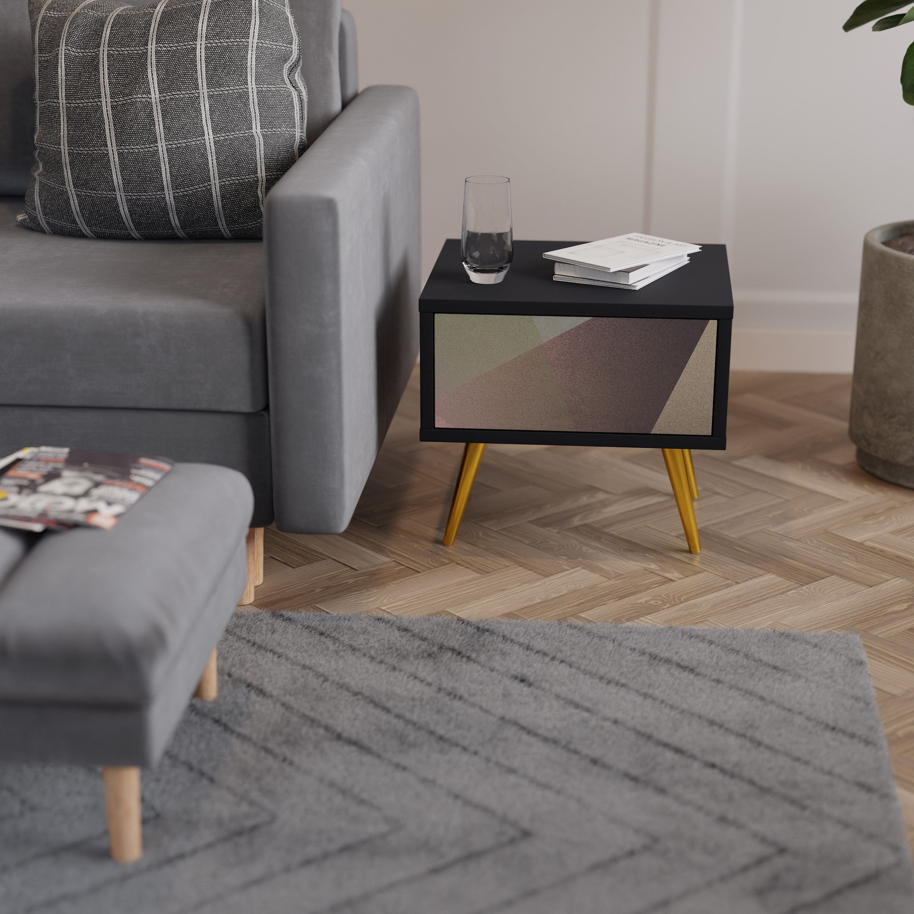 Κομοδίνο BEIGE GEOMETRIA σε μαύρο φινίρισμα