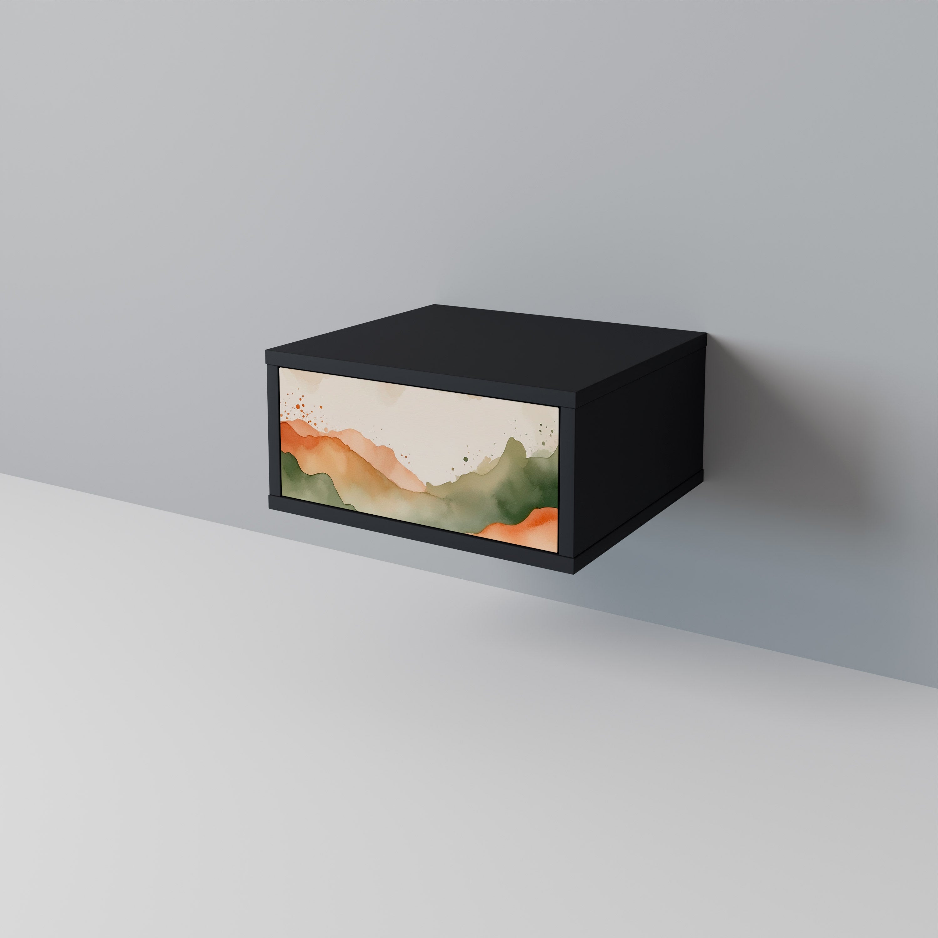 Κομοδίνο WATERCOLOUR PEAKS σε μαύρο φινίρισμα