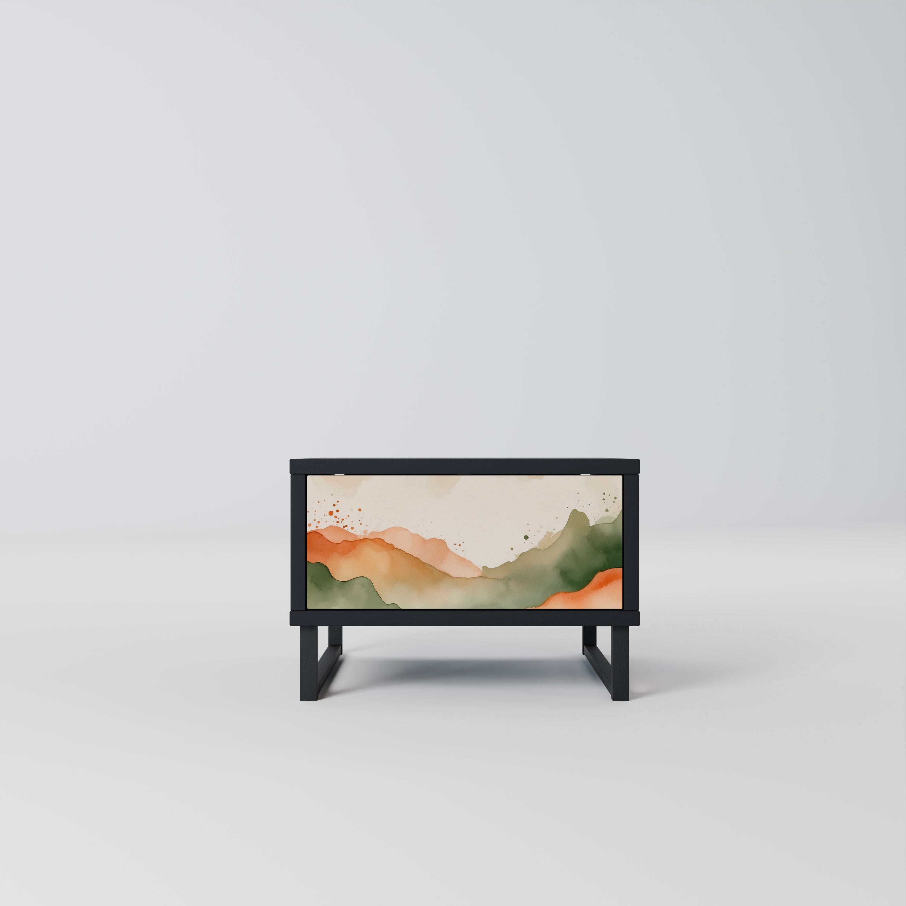 Κομοδίνο WATERCOLOUR PEAKS σε μαύρο φινίρισμα