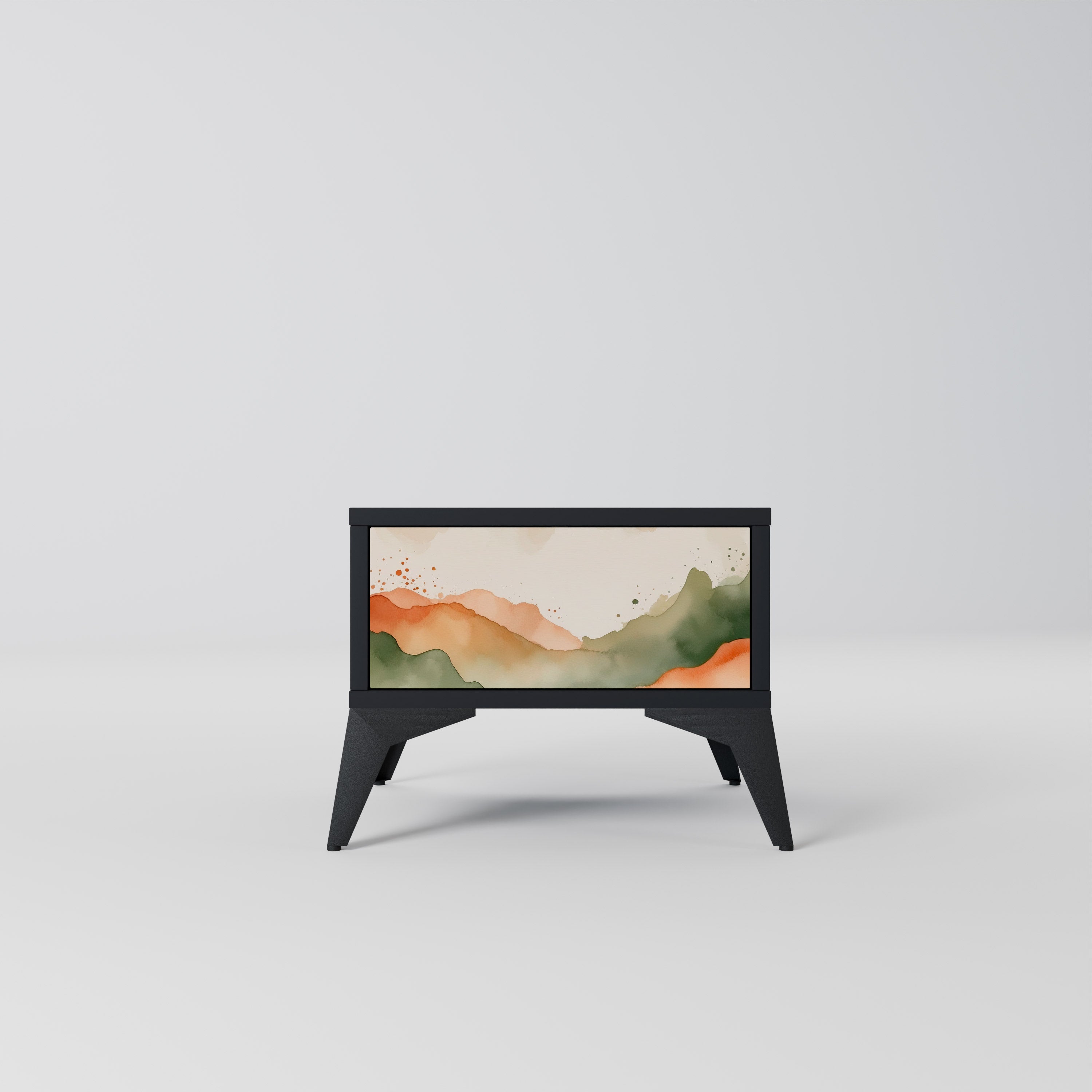 Κομοδίνο WATERCOLOUR PEAKS σε μαύρο φινίρισμα