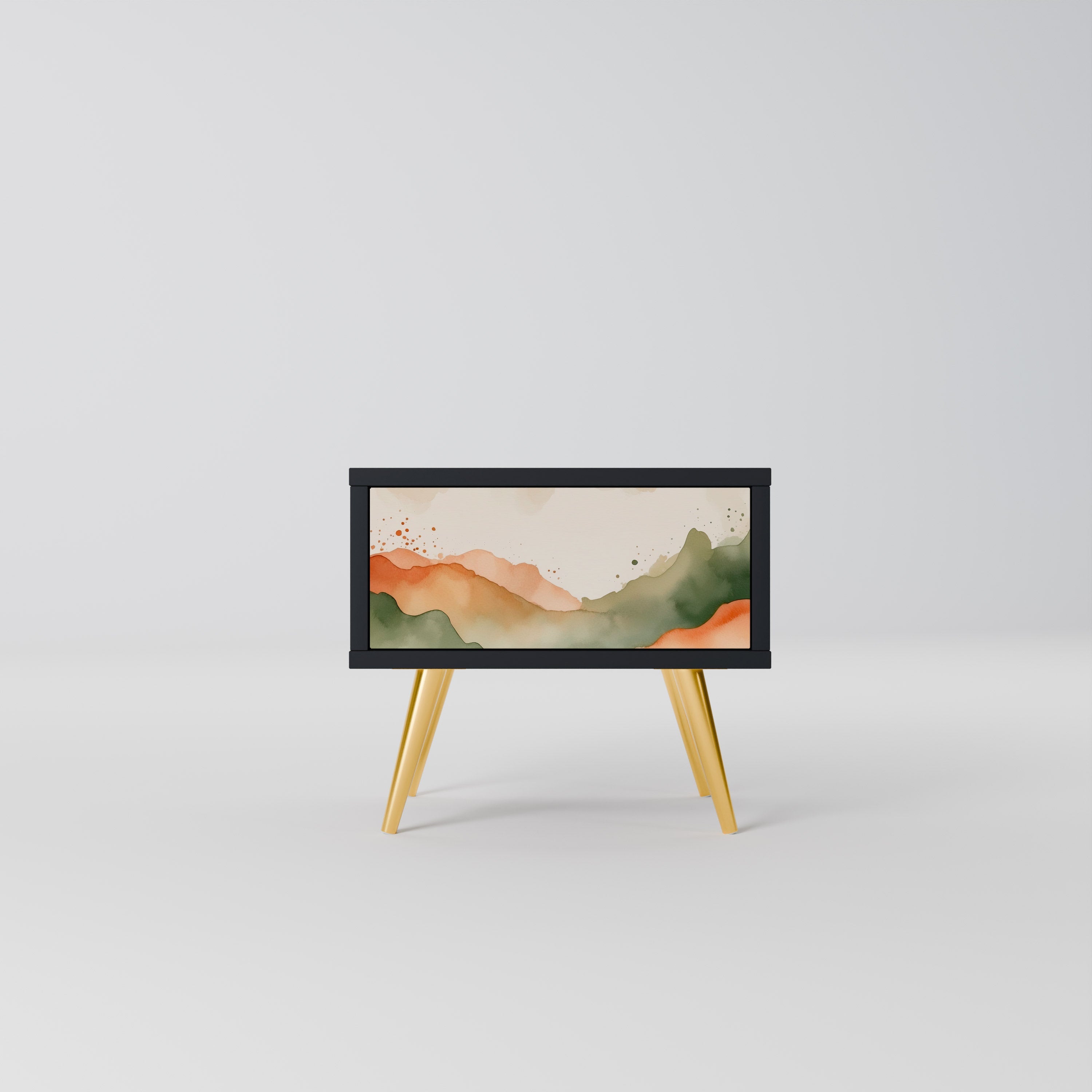 Κομοδίνο WATERCOLOUR PEAKS σε μαύρο φινίρισμα