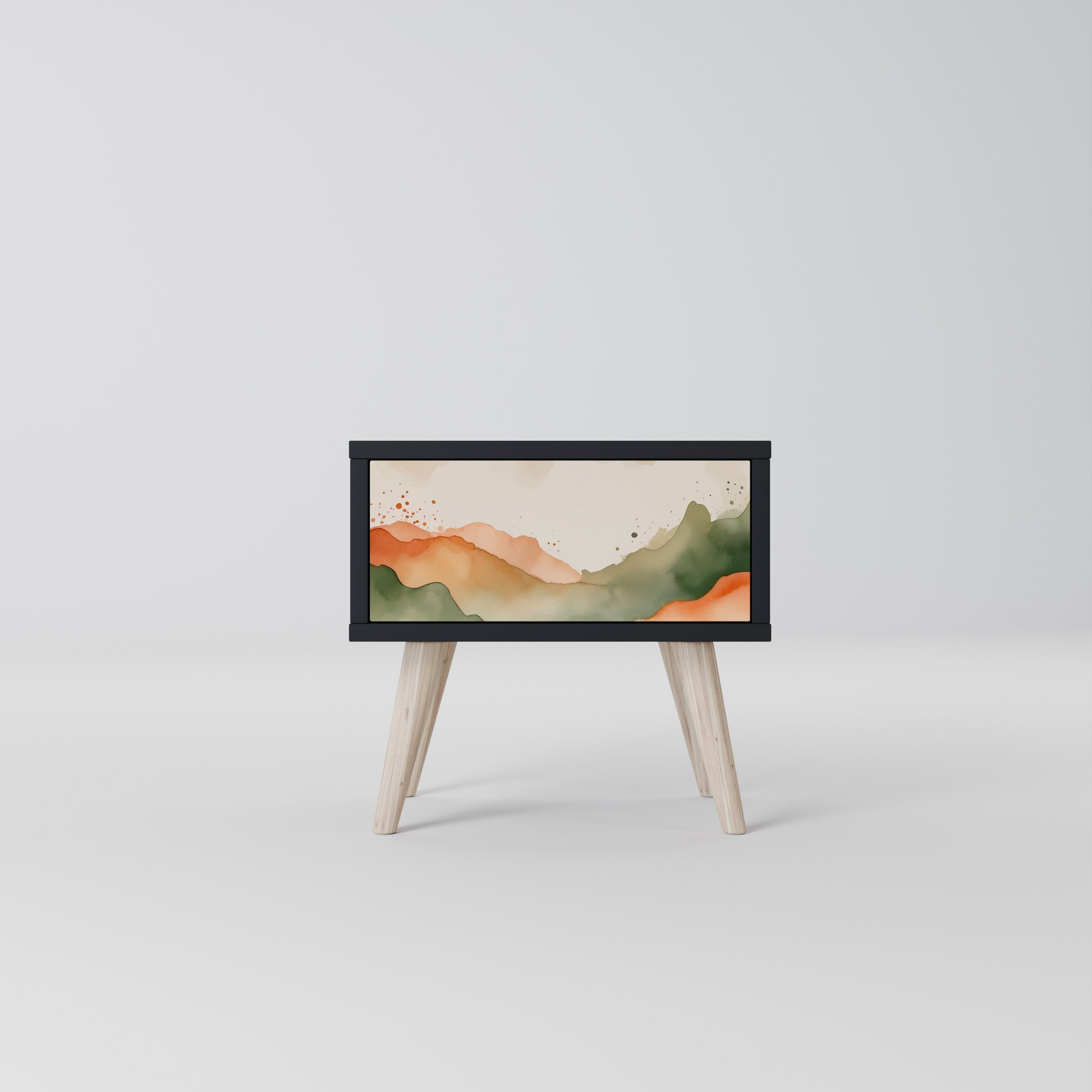 Κομοδίνο WATERCOLOUR PEAKS σε μαύρο φινίρισμα