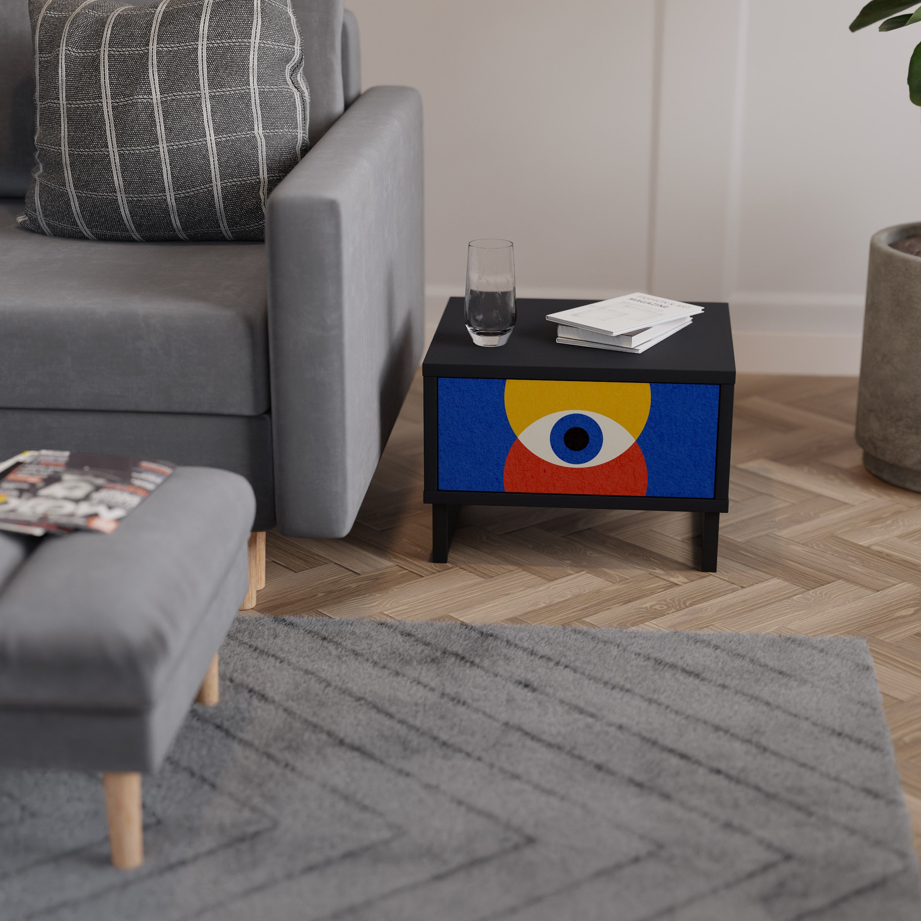 Κομοδίνο GEOMETRIC EYES σε μαύρο φινίρισμα