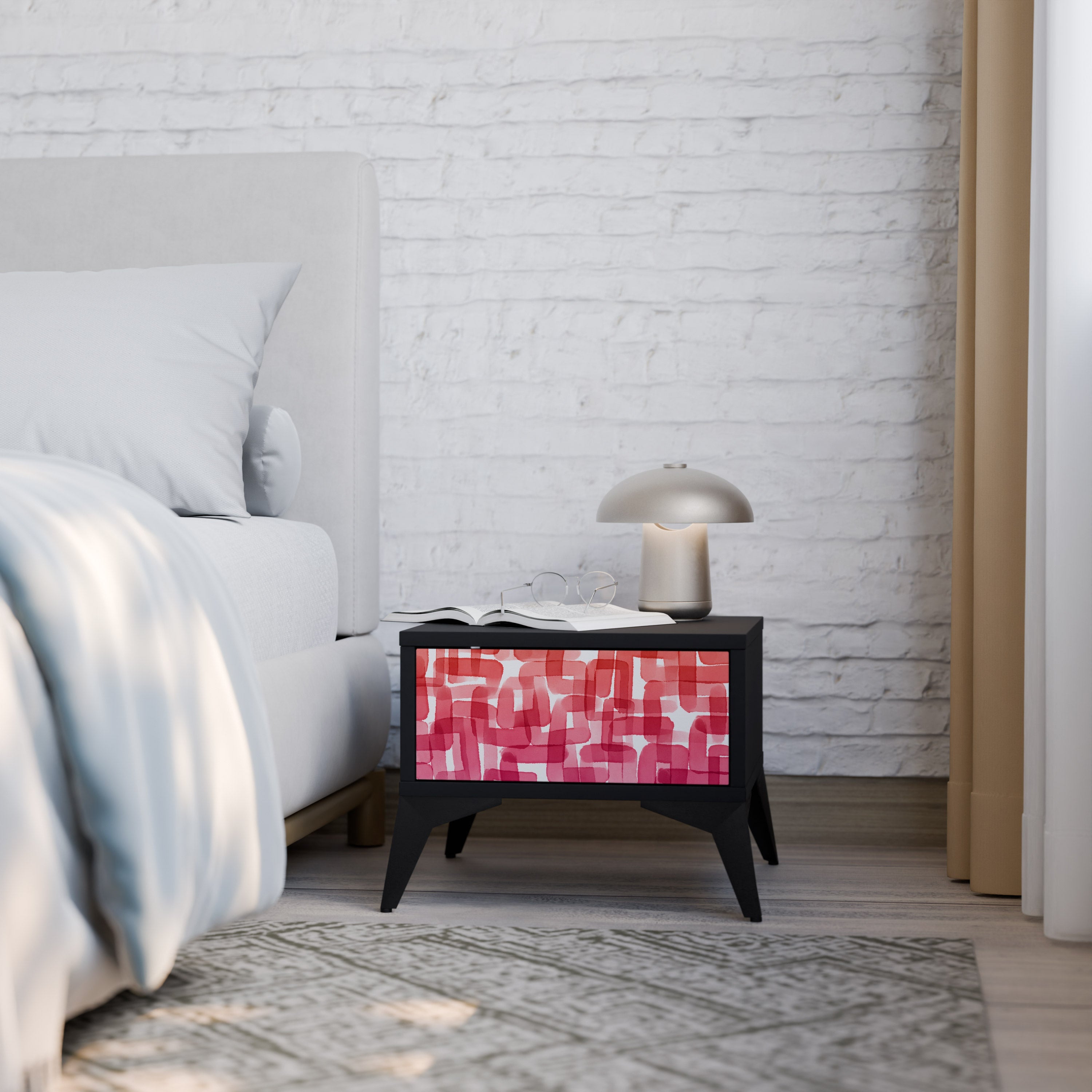 KALEIDOSCOPIC CUBISM Nightstand in Black Finish