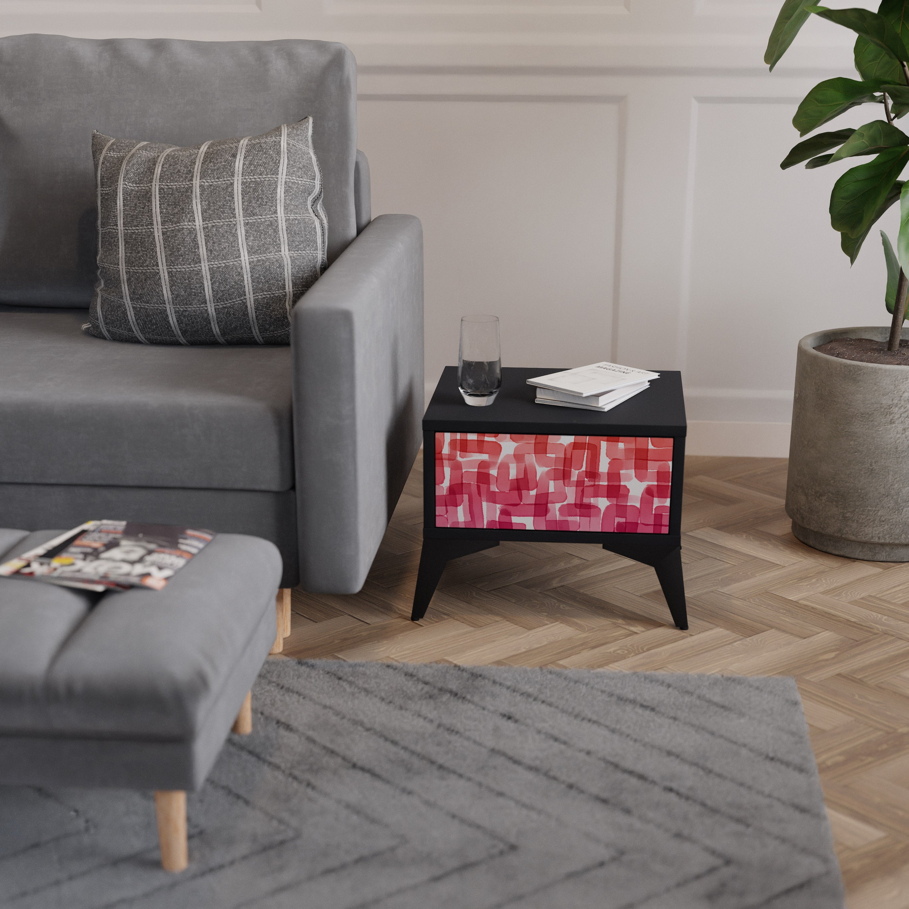 KALEIDOSCOPIC CUBISM Nightstand in Black Finish
