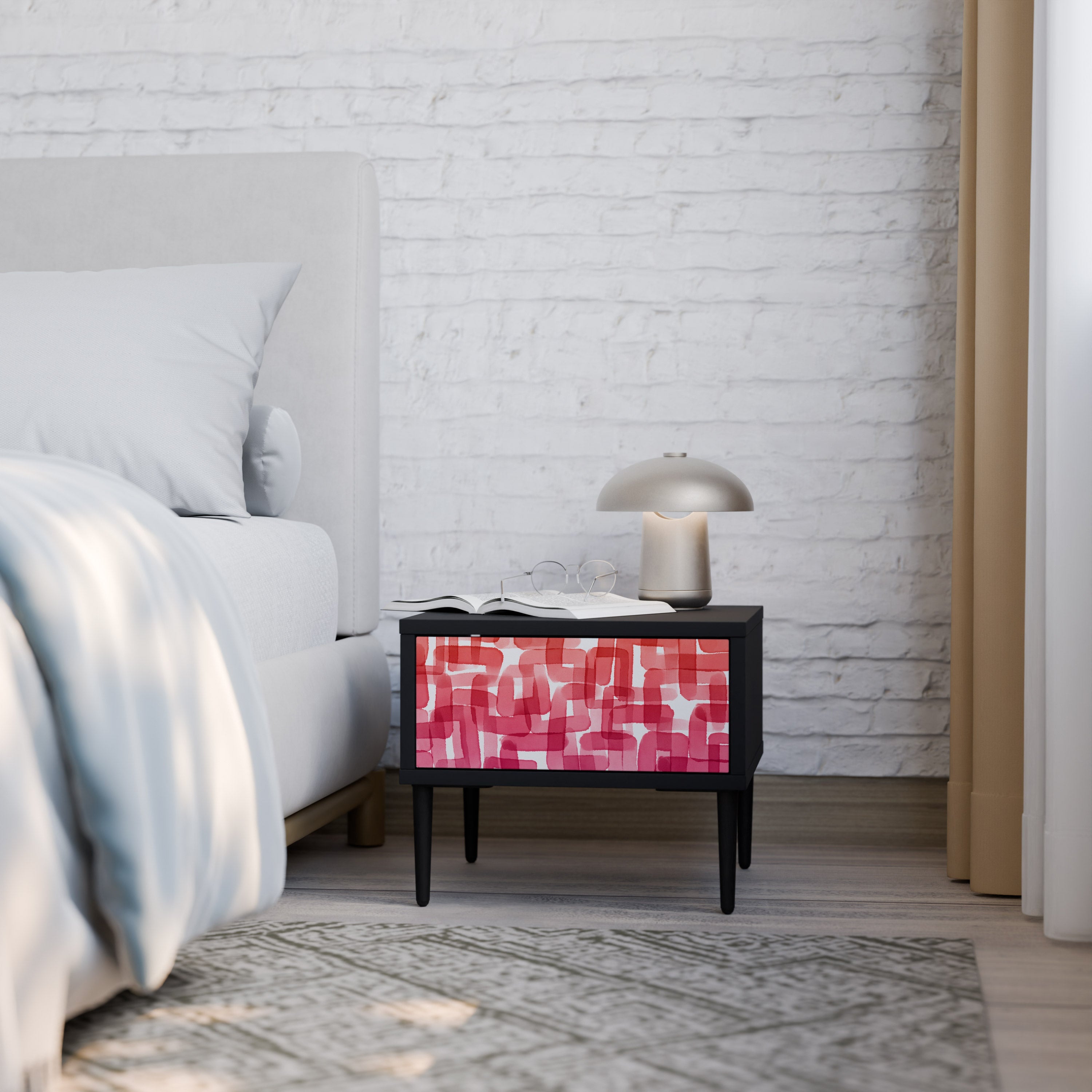 KALEIDOSCOPIC CUBISM Nightstand in Black Finish