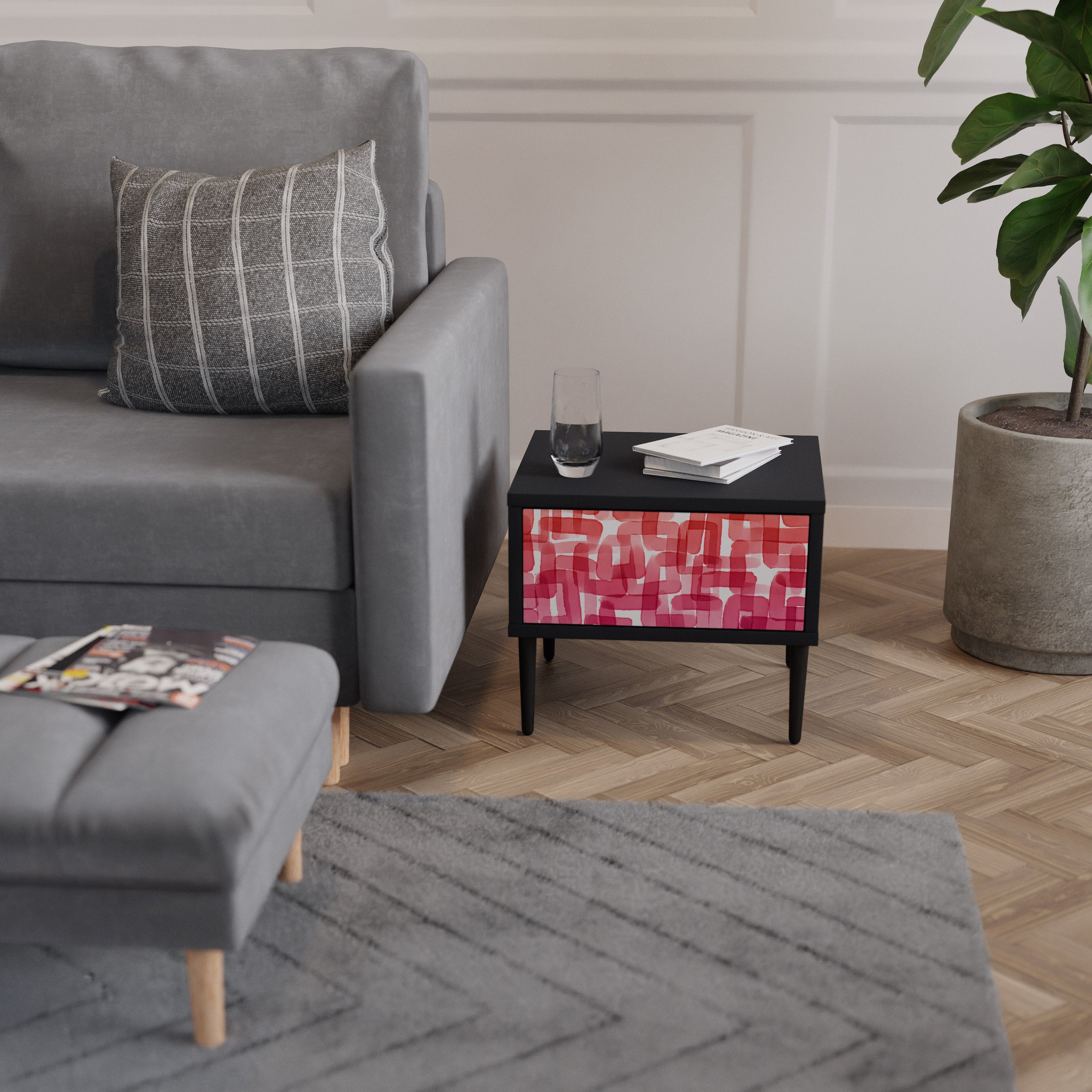 KALEIDOSCOPIC CUBISM Nightstand in Black Finish