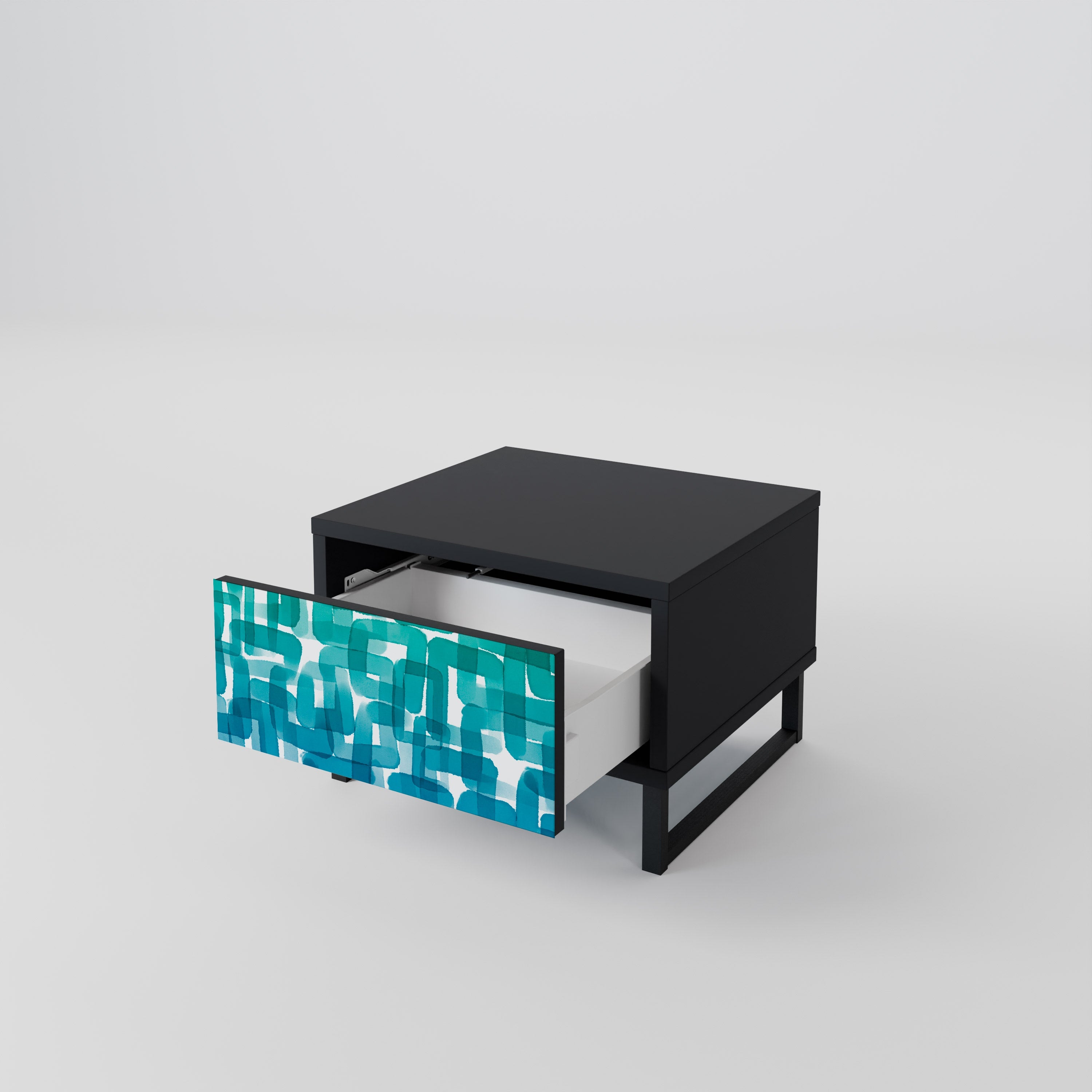 TURQUOISE RECTANGLES Nightstand in Black Finish