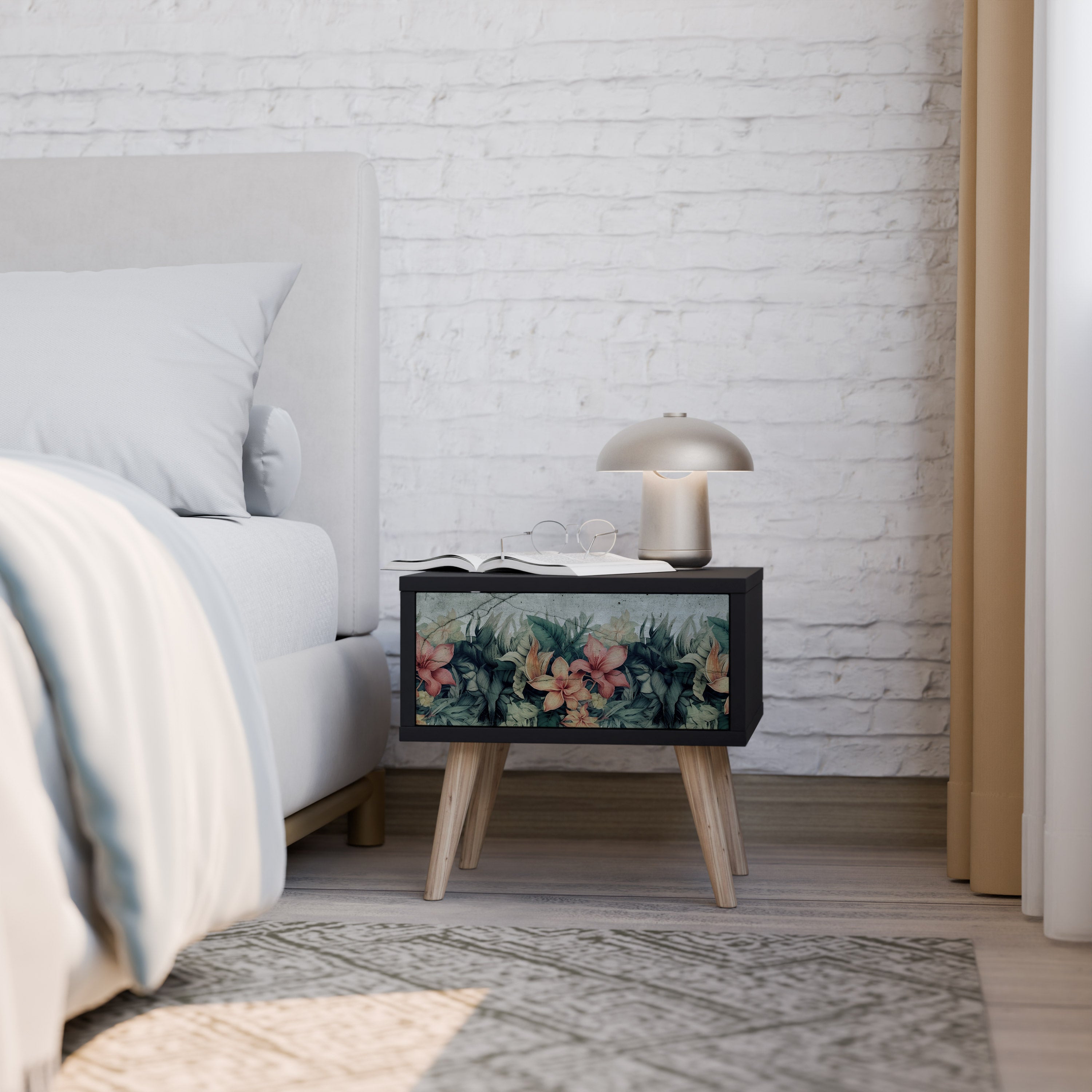 HEAVENLY BLOOM Nightstand in Black Finish