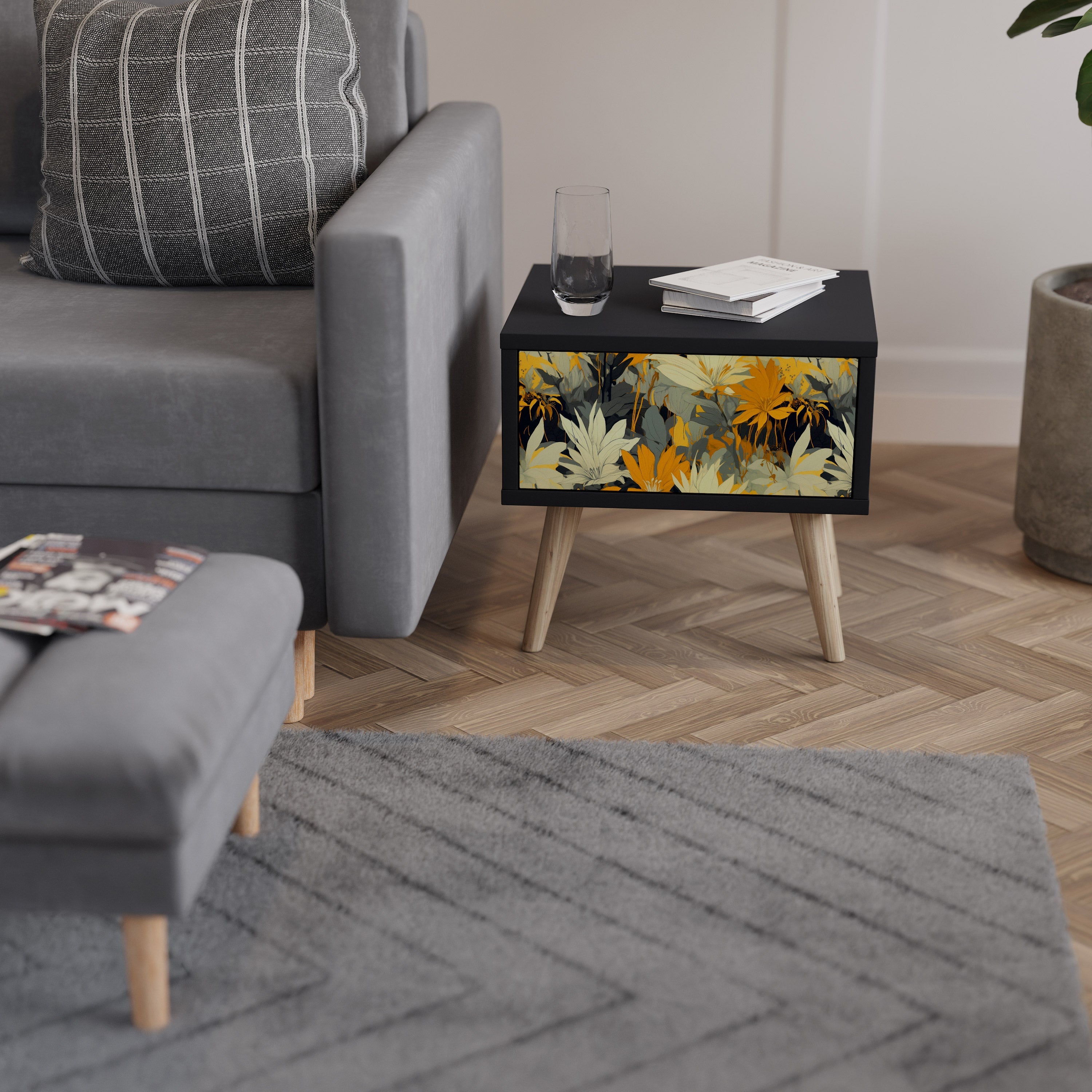 SUNKISSED LILY Nightstand in Black Finish
