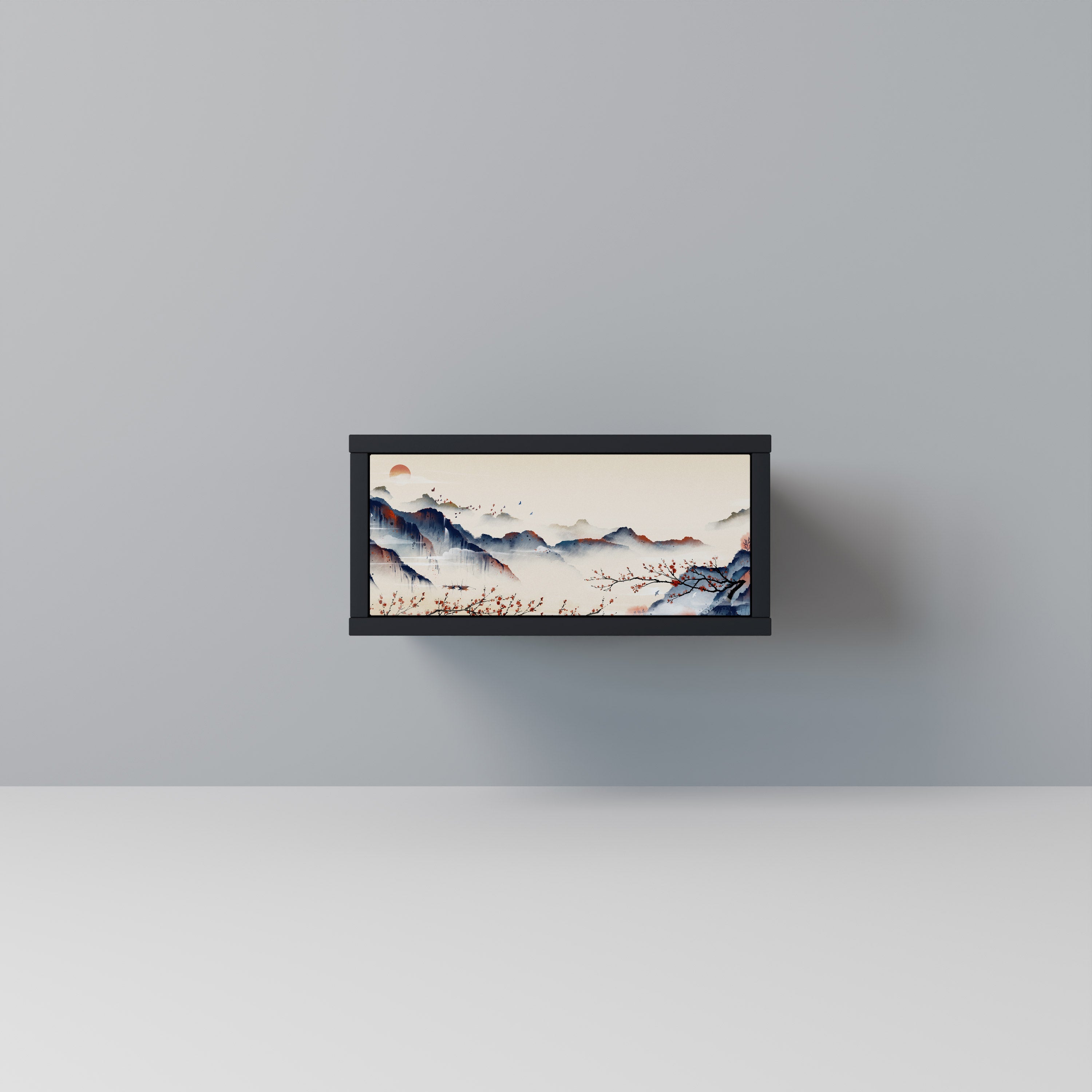 JAPANESE LANDSCAPE Nightstand in Black Finish