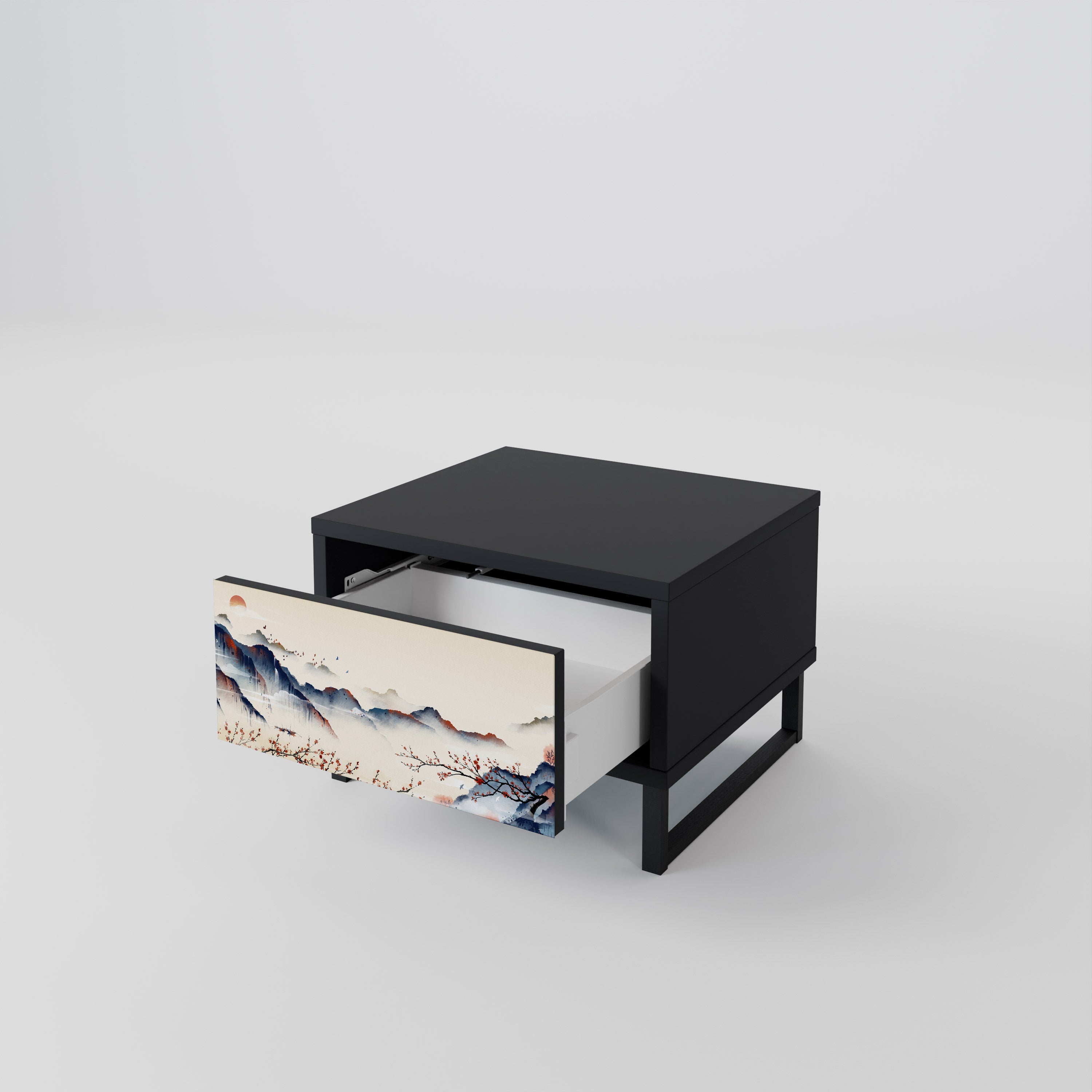 JAPANESE LANDSCAPE Nightstand in Black Finish