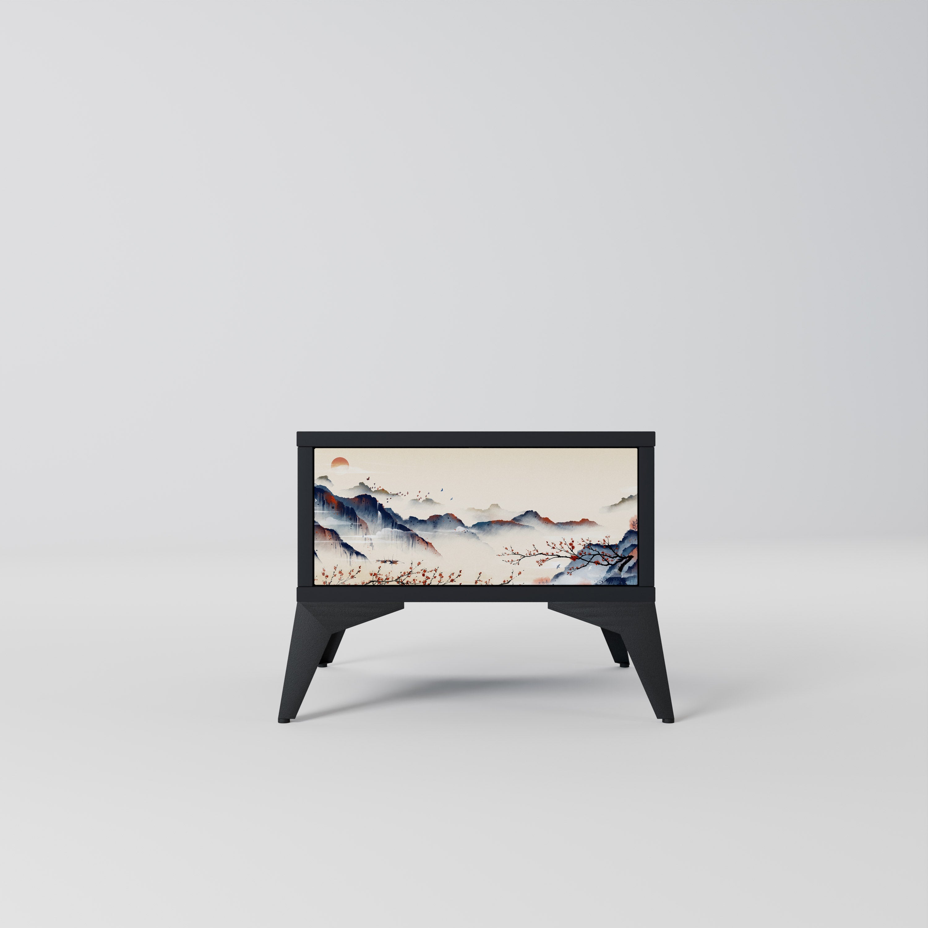 JAPANESE LANDSCAPE Nightstand in Black Finish