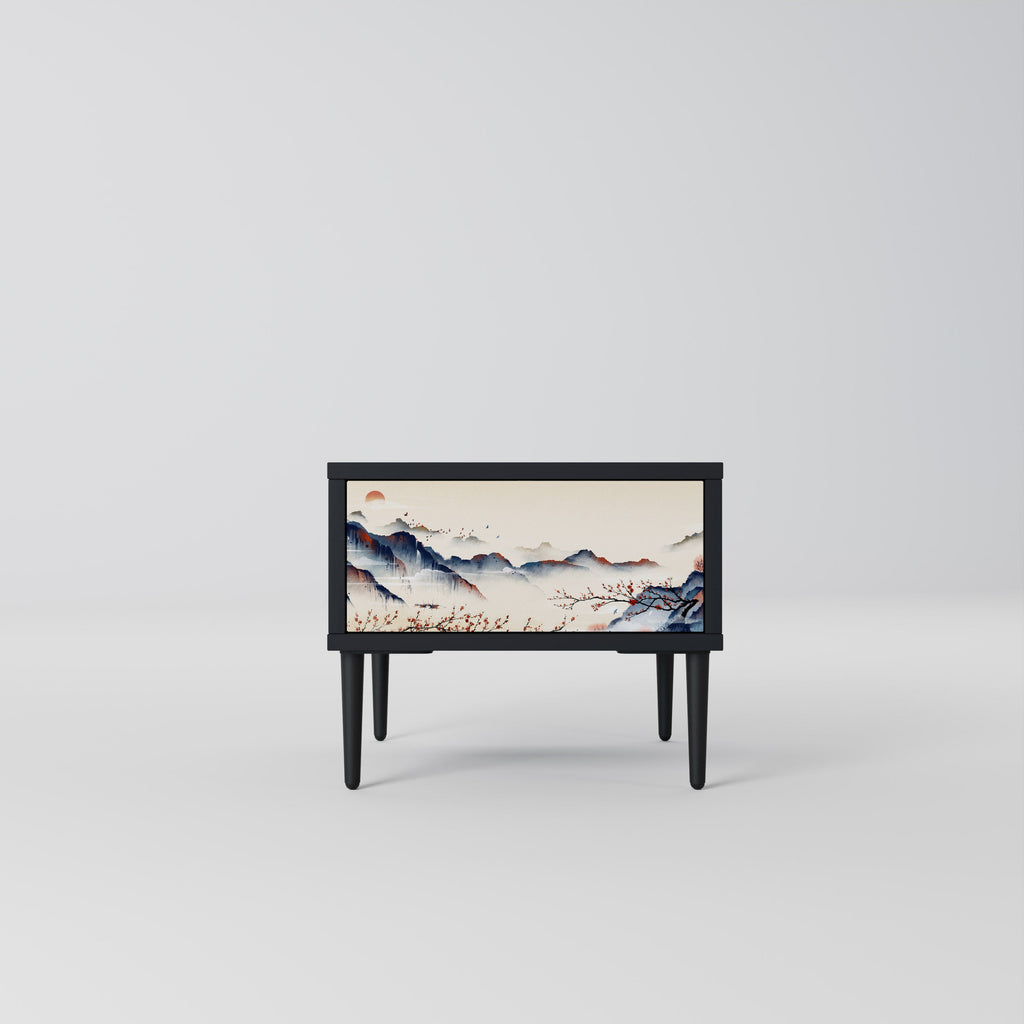 Κομοδίνο JAPANESE LANDSCAPE σε μαύρο φινίρισμα