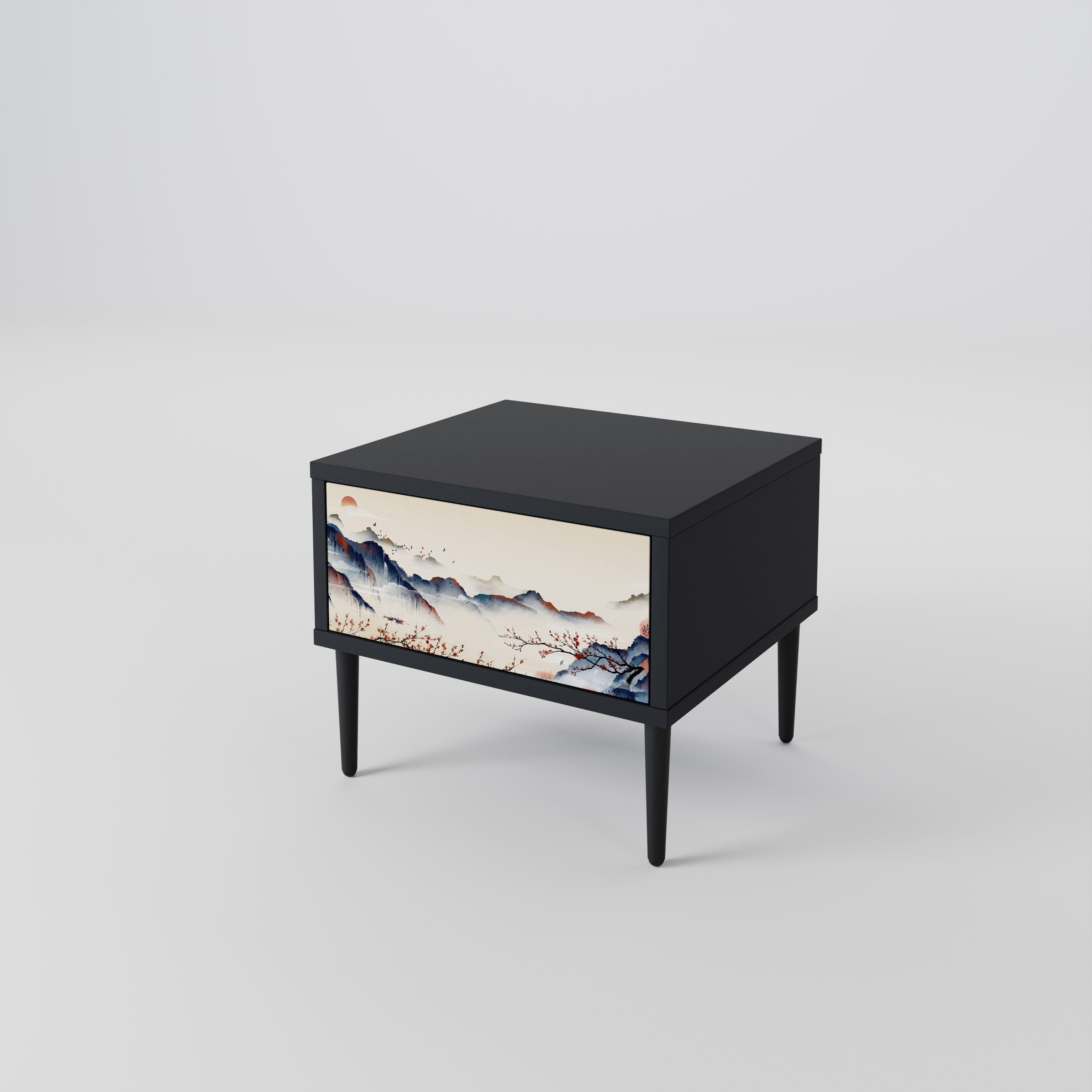 JAPANESE LANDSCAPE Nightstand in Black Finish