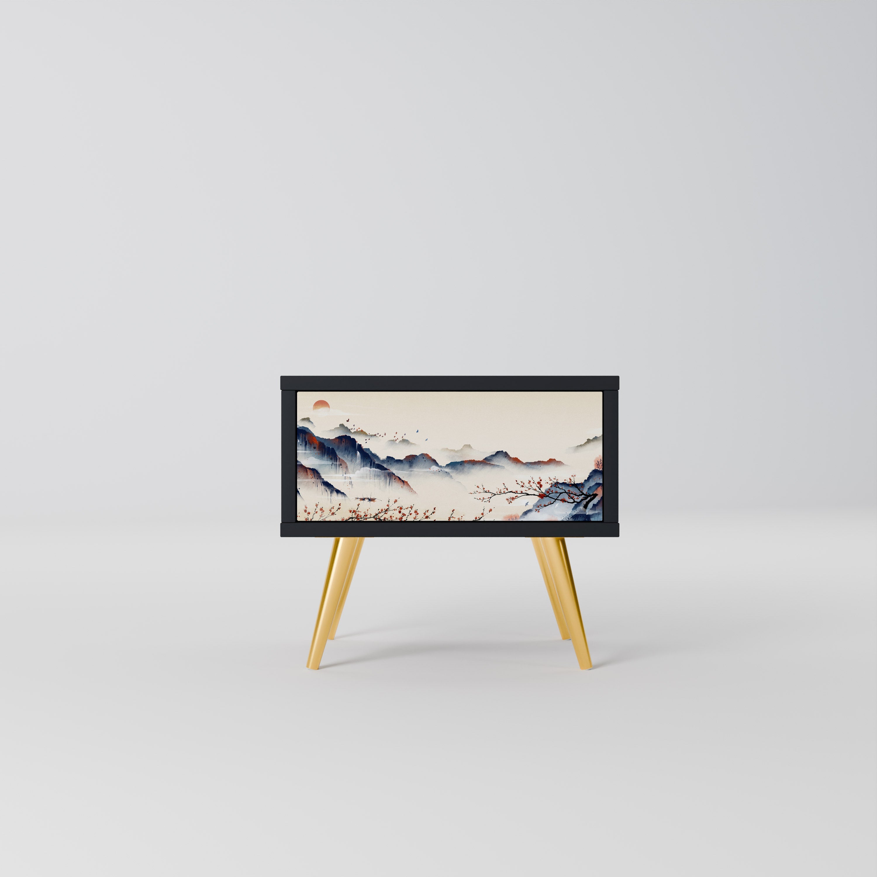 JAPANESE LANDSCAPE Nightstand in Black Finish