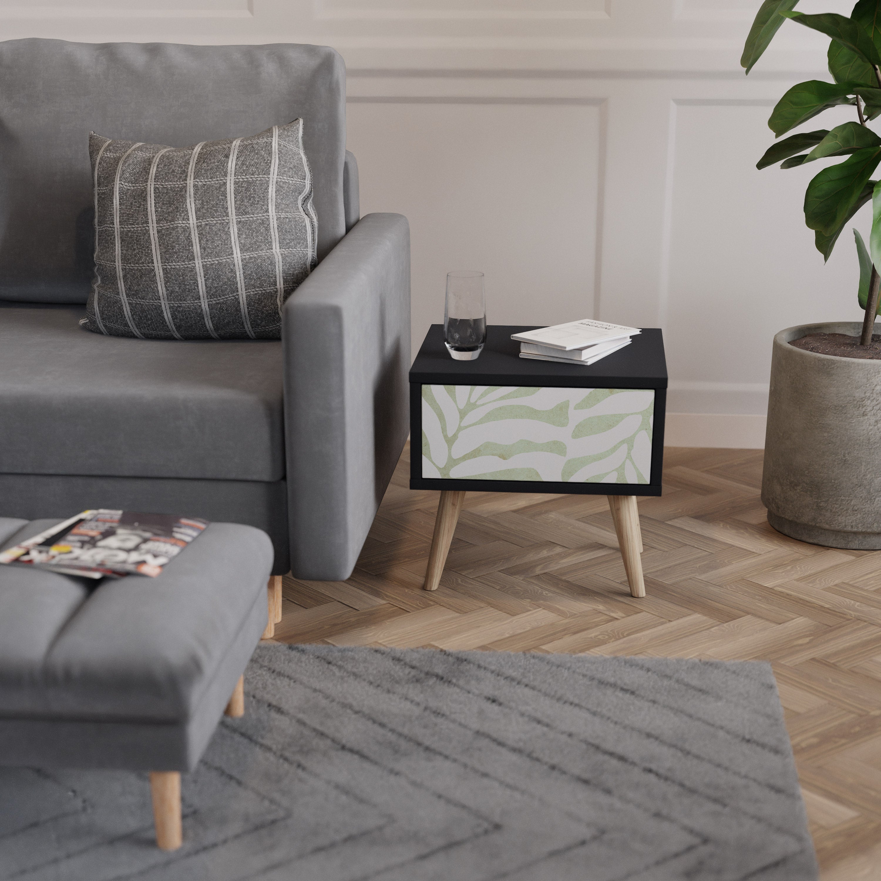 BOTANICAL SPARK Nightstand in Black Finish