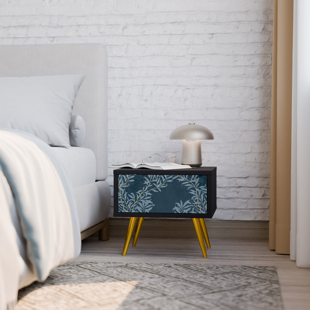 BLUE LEAVES Nightstand in Black Finish