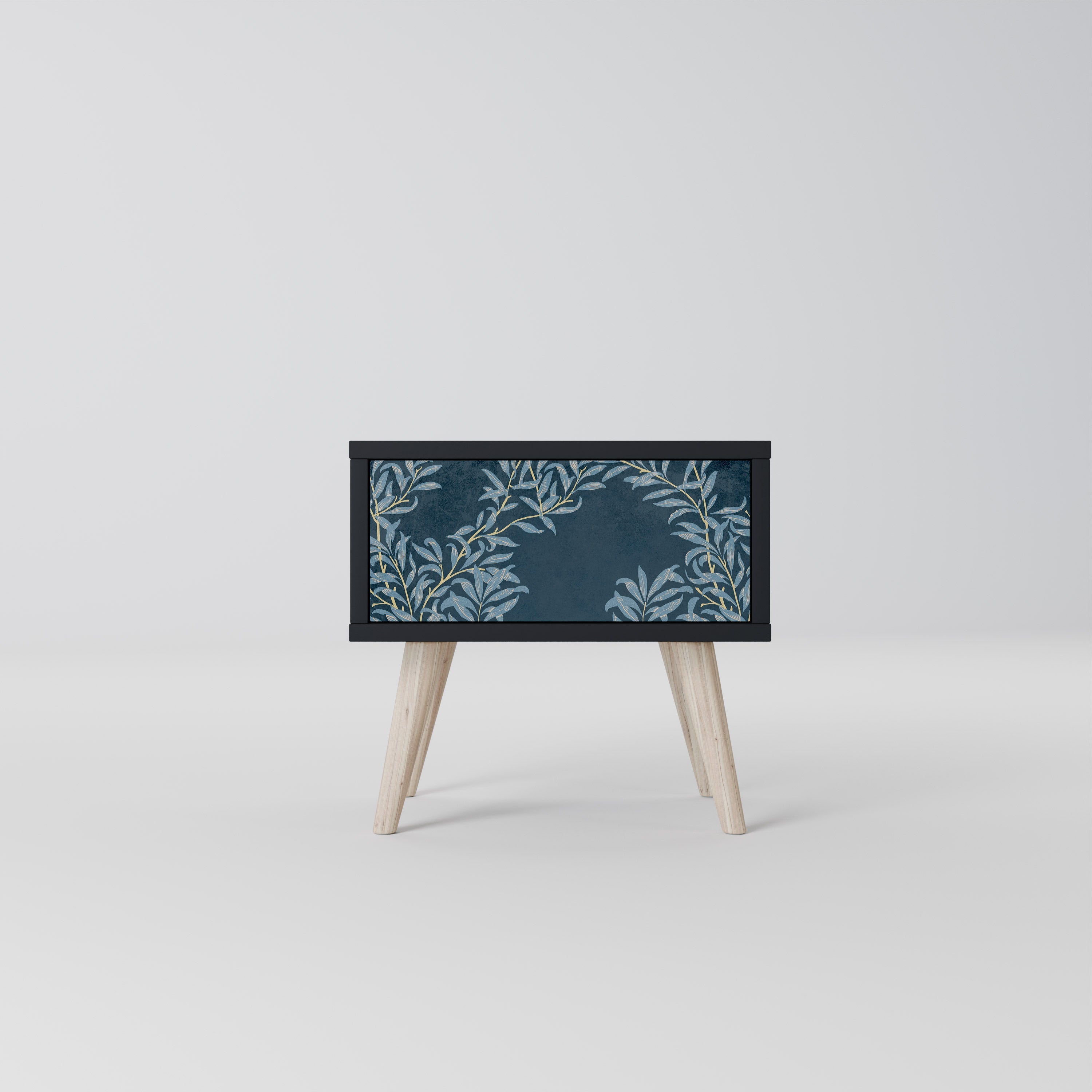 BLUE LEAVES Nightstand in Black Finish