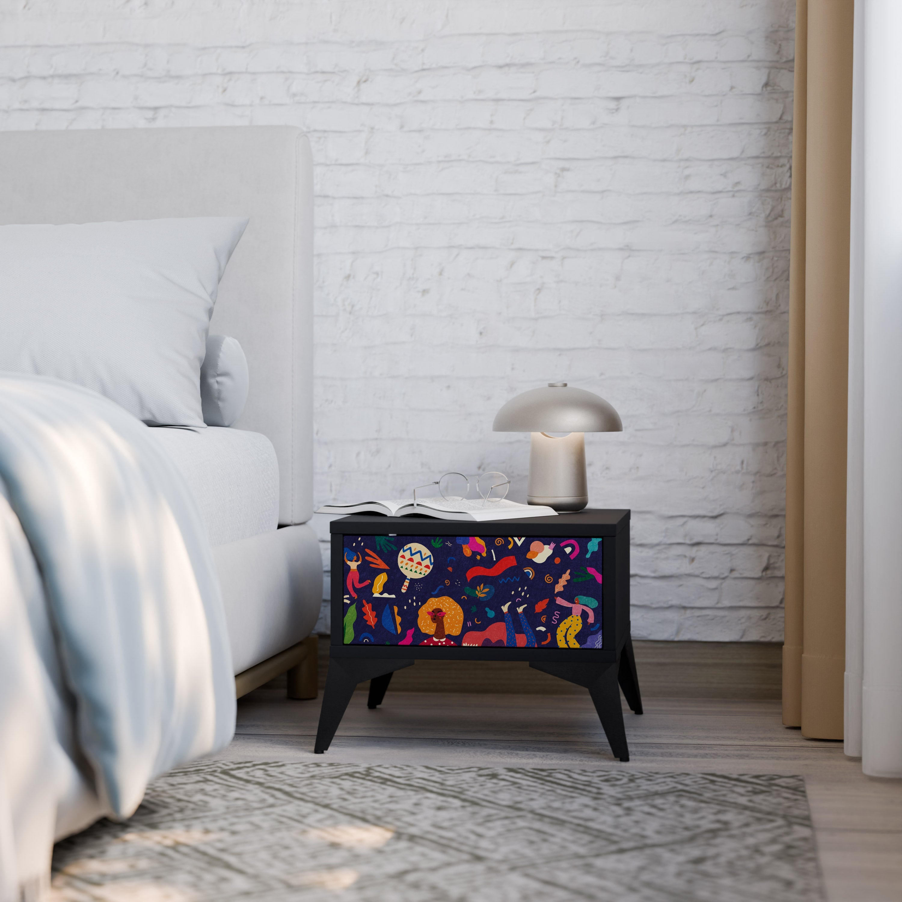 FESTIVE PLEASURES Nightstand in Black Finish