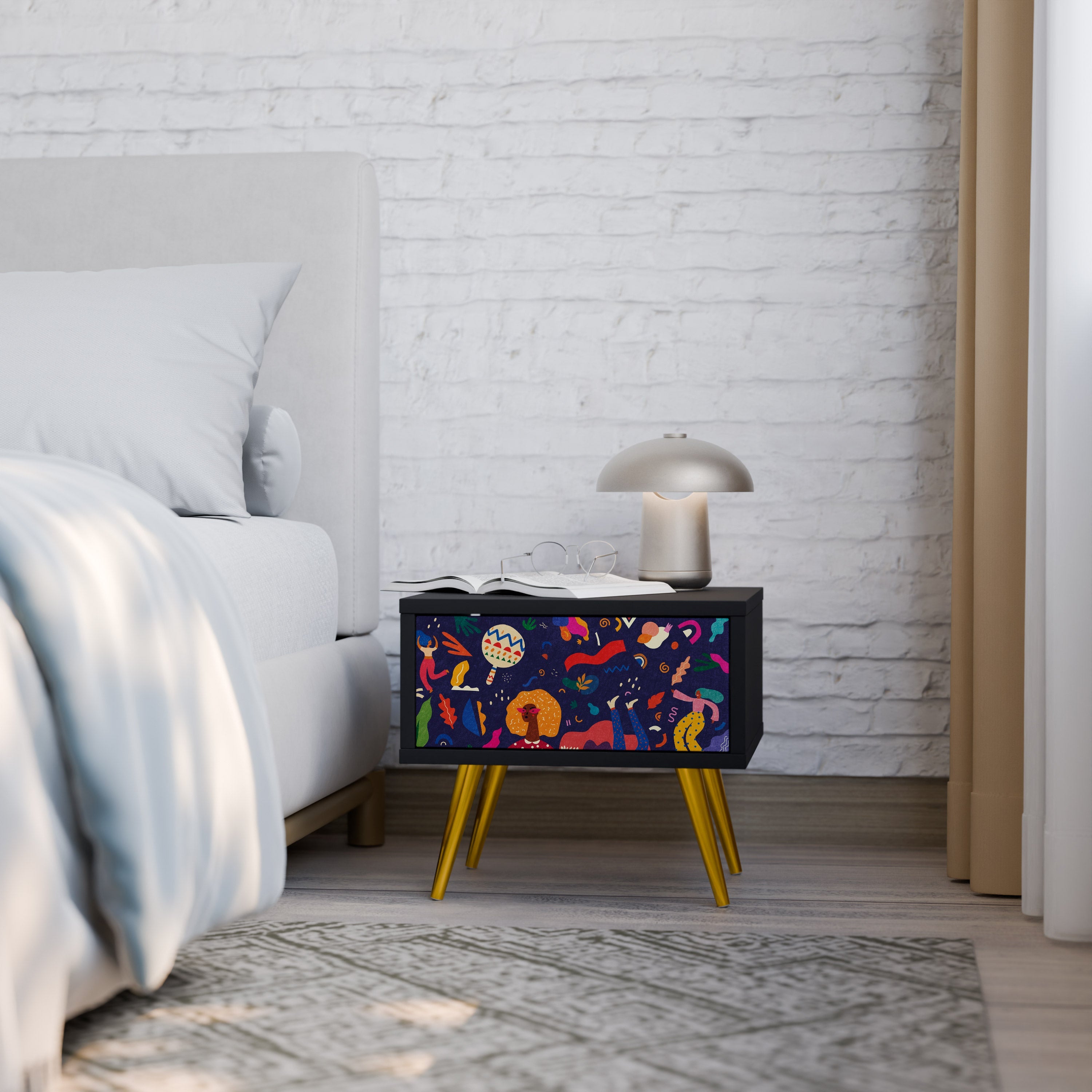 FESTIVE PLEASURES Nightstand in Black Finish