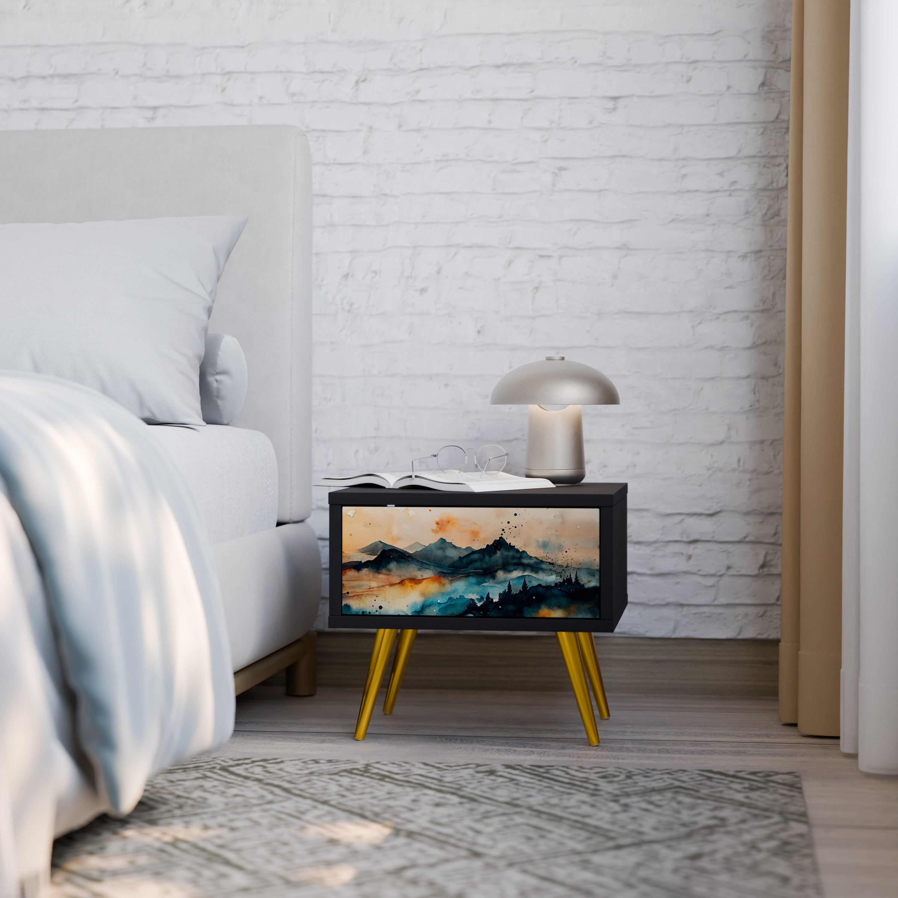OMINOUS MOUNTAINS Nightstand in Black Finish