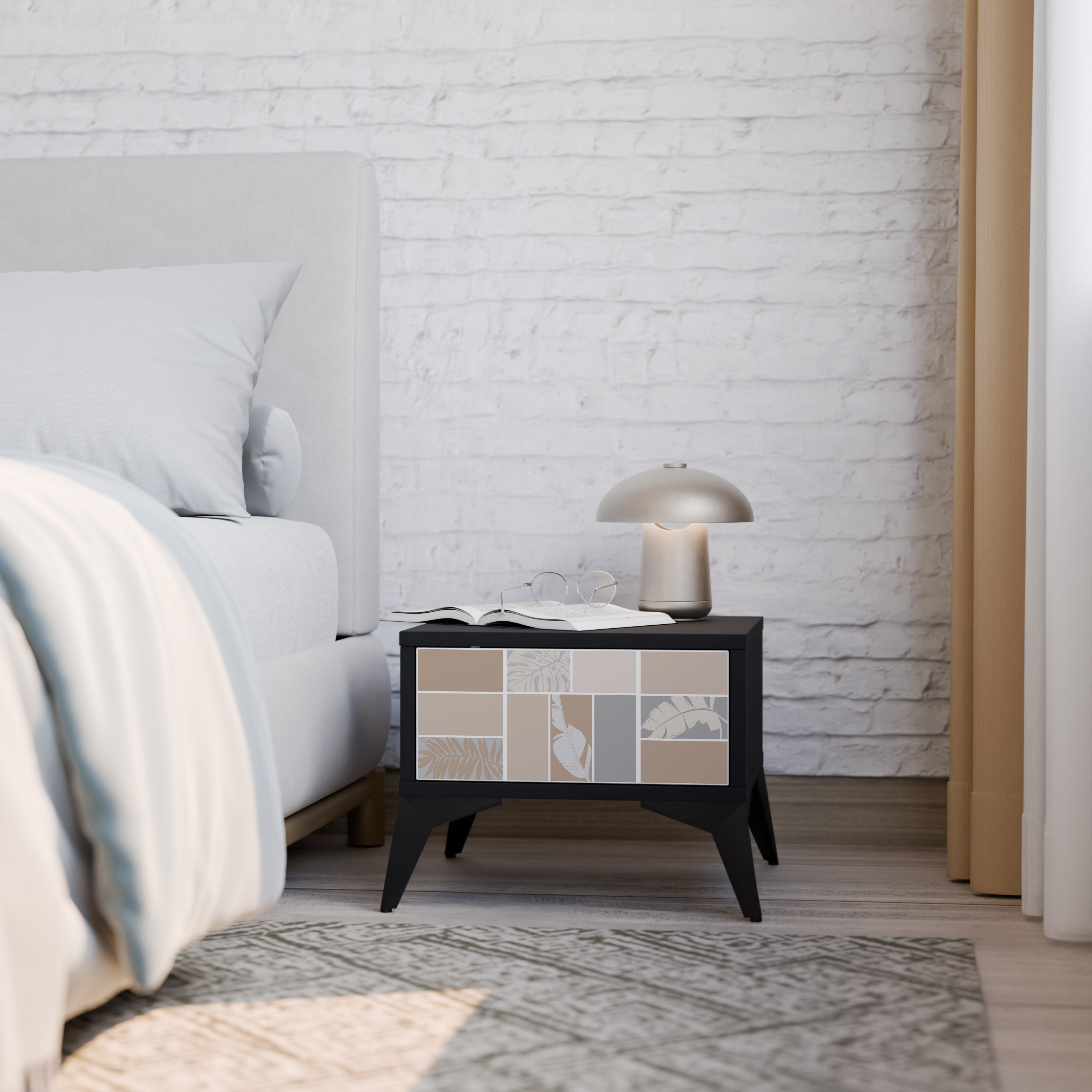 TROPICAL SHAPES Nightstand in Black Finish