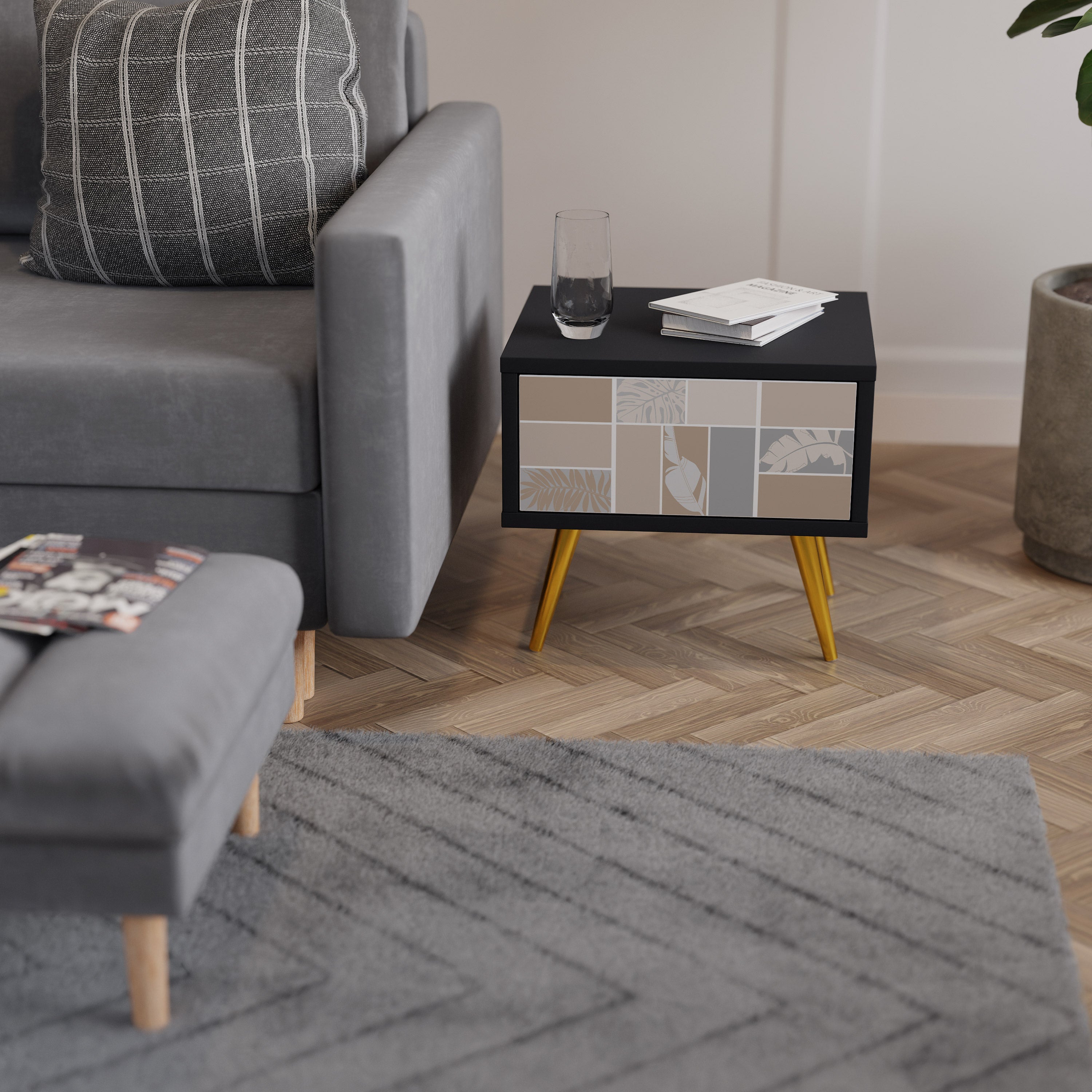 TROPICAL SHAPES Nightstand in Black Finish
