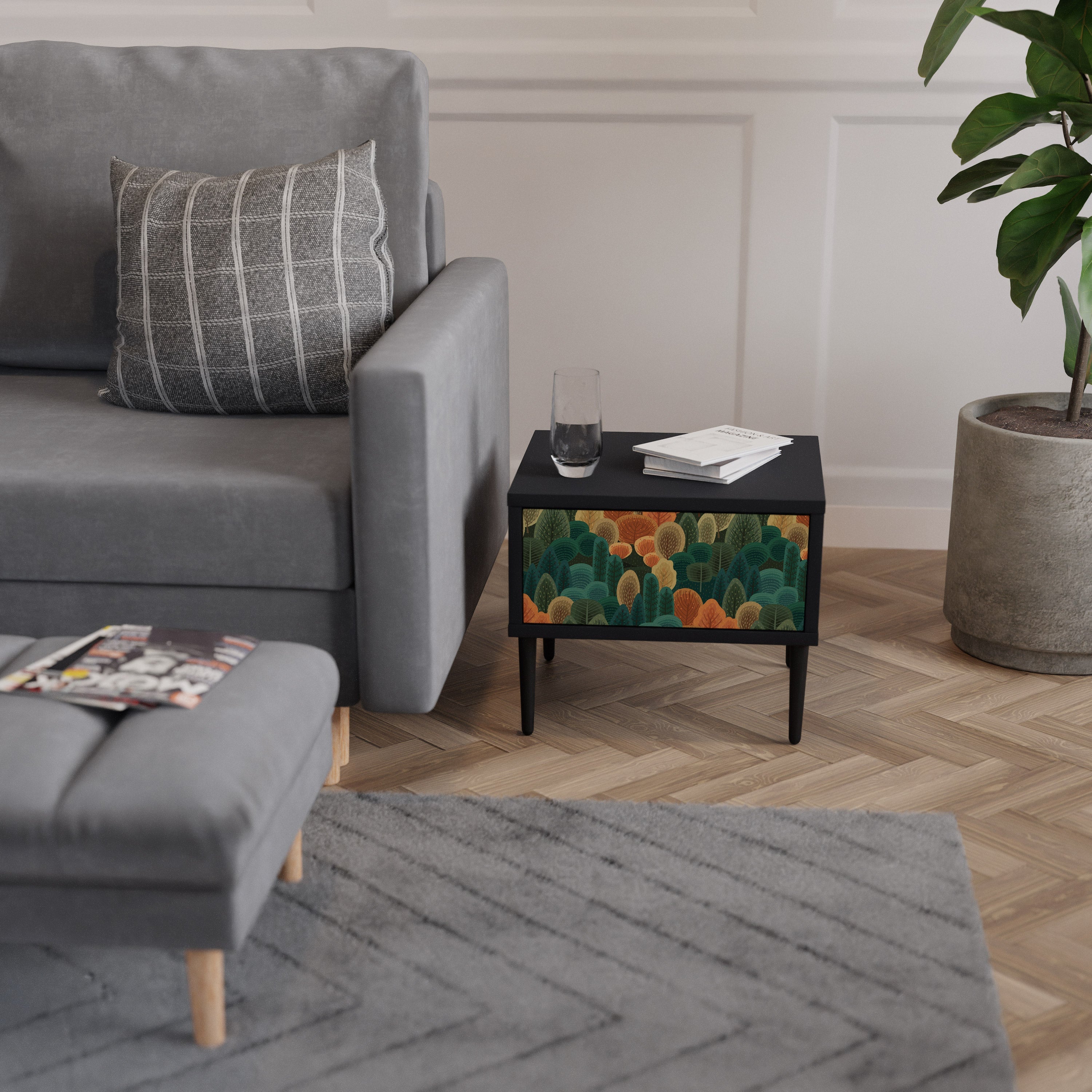 AUTUMN KALEIDOSCOPE Nightstand in Black Finish
