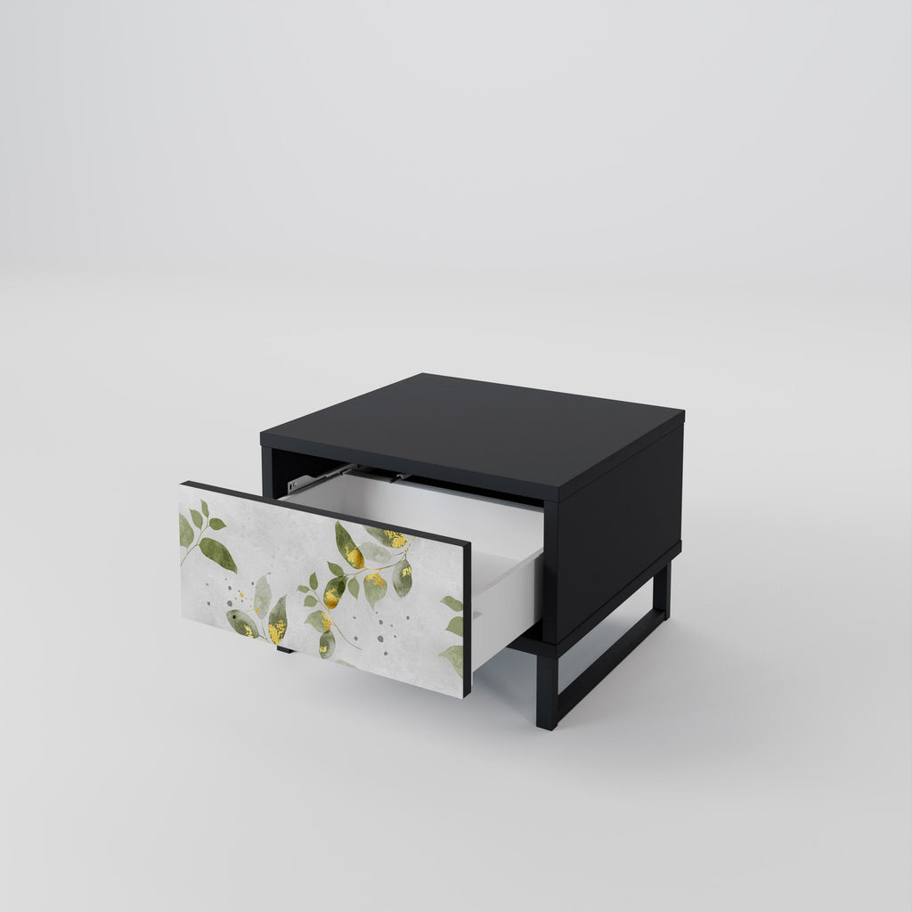 Κομοδίνο ELEGANT BOTANICS σε μαύρο φινίρισμα