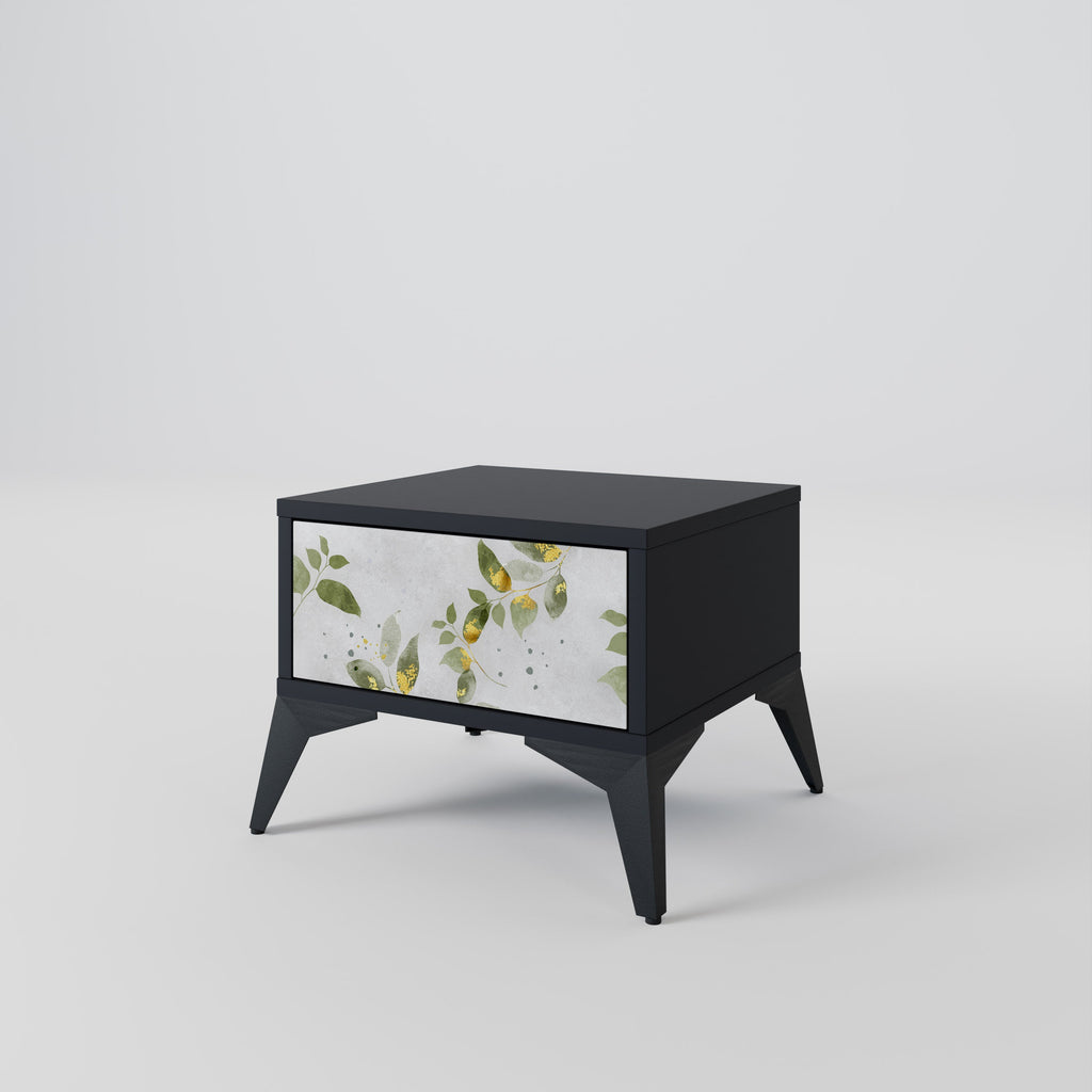 Κομοδίνο ELEGANT BOTANICS σε μαύρο φινίρισμα