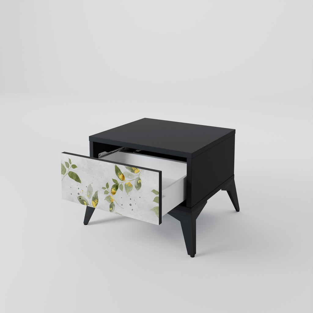 Κομοδίνο ELEGANT BOTANICS σε μαύρο φινίρισμα