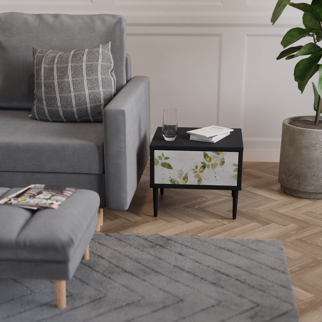 Κομοδίνο ELEGANT BOTANICS σε μαύρο φινίρισμα