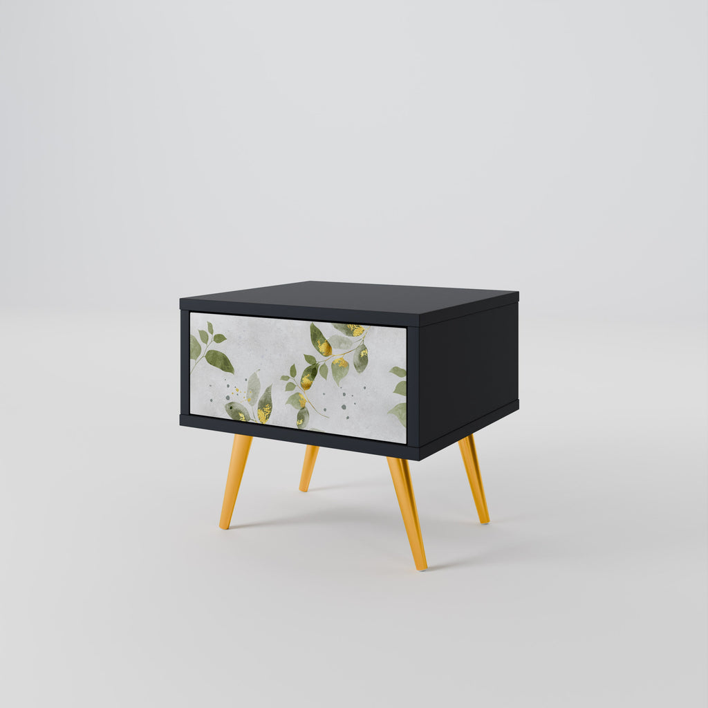 Κομοδίνο ELEGANT BOTANICS σε μαύρο φινίρισμα
