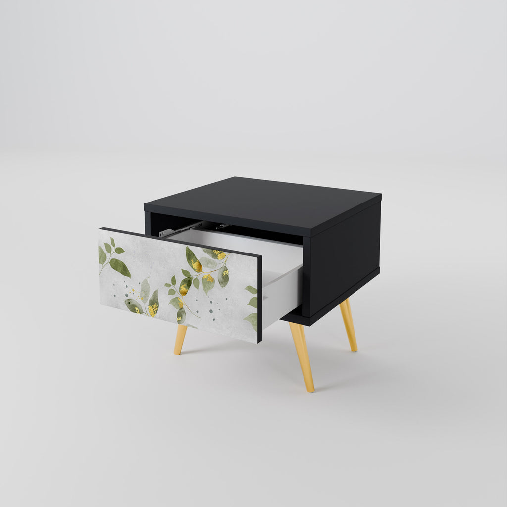 Κομοδίνο ELEGANT BOTANICS σε μαύρο φινίρισμα
