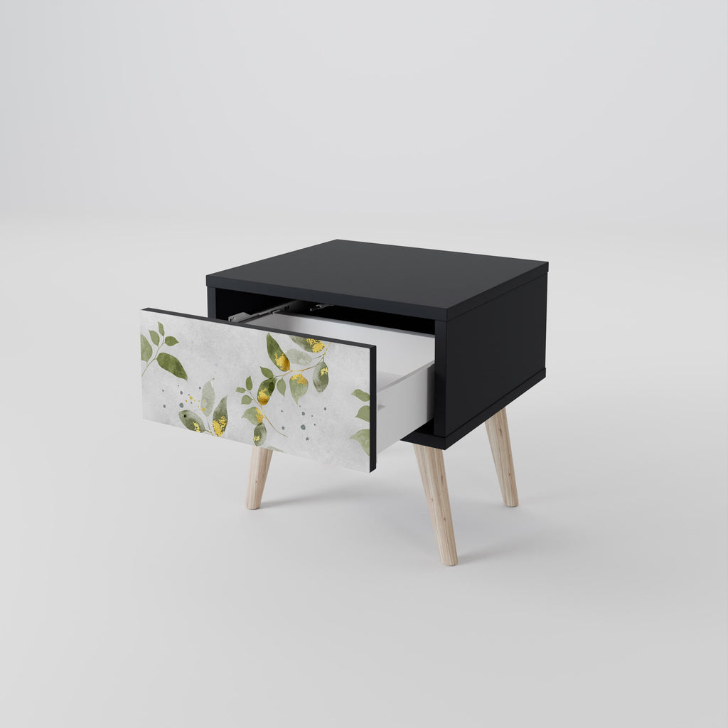Κομοδίνο ELEGANT BOTANICS σε μαύρο φινίρισμα