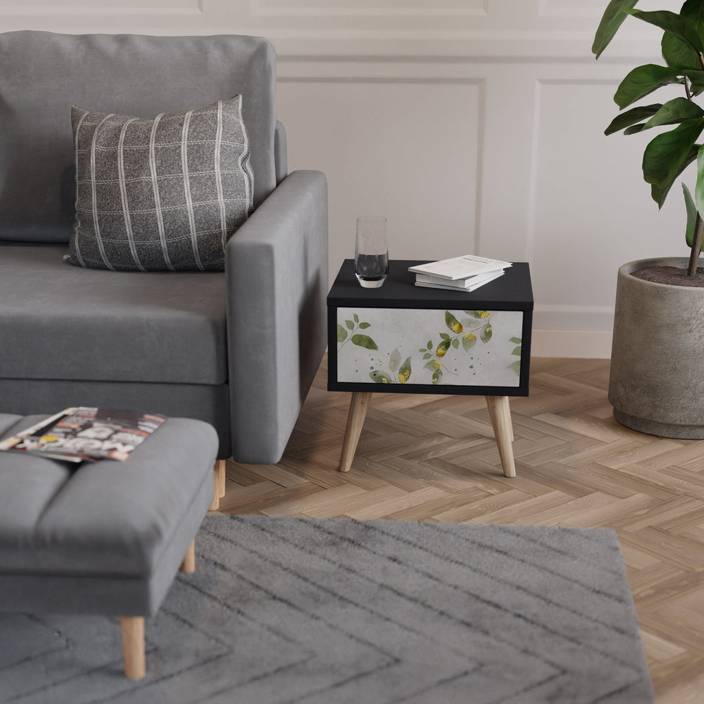 Κομοδίνο ELEGANT BOTANICS σε μαύρο φινίρισμα