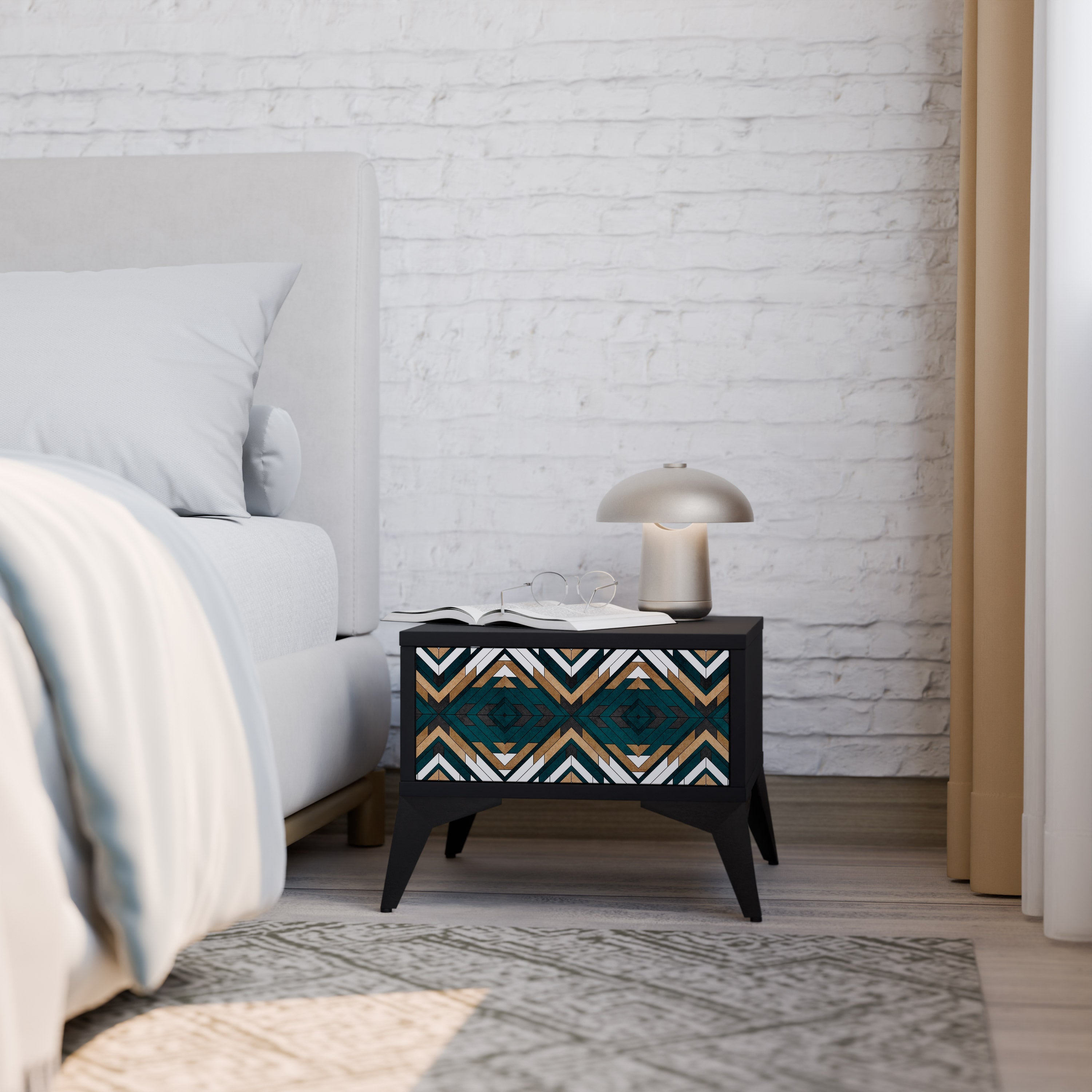 ARTISTIC GEOMETRY Nightstand in Black Finish